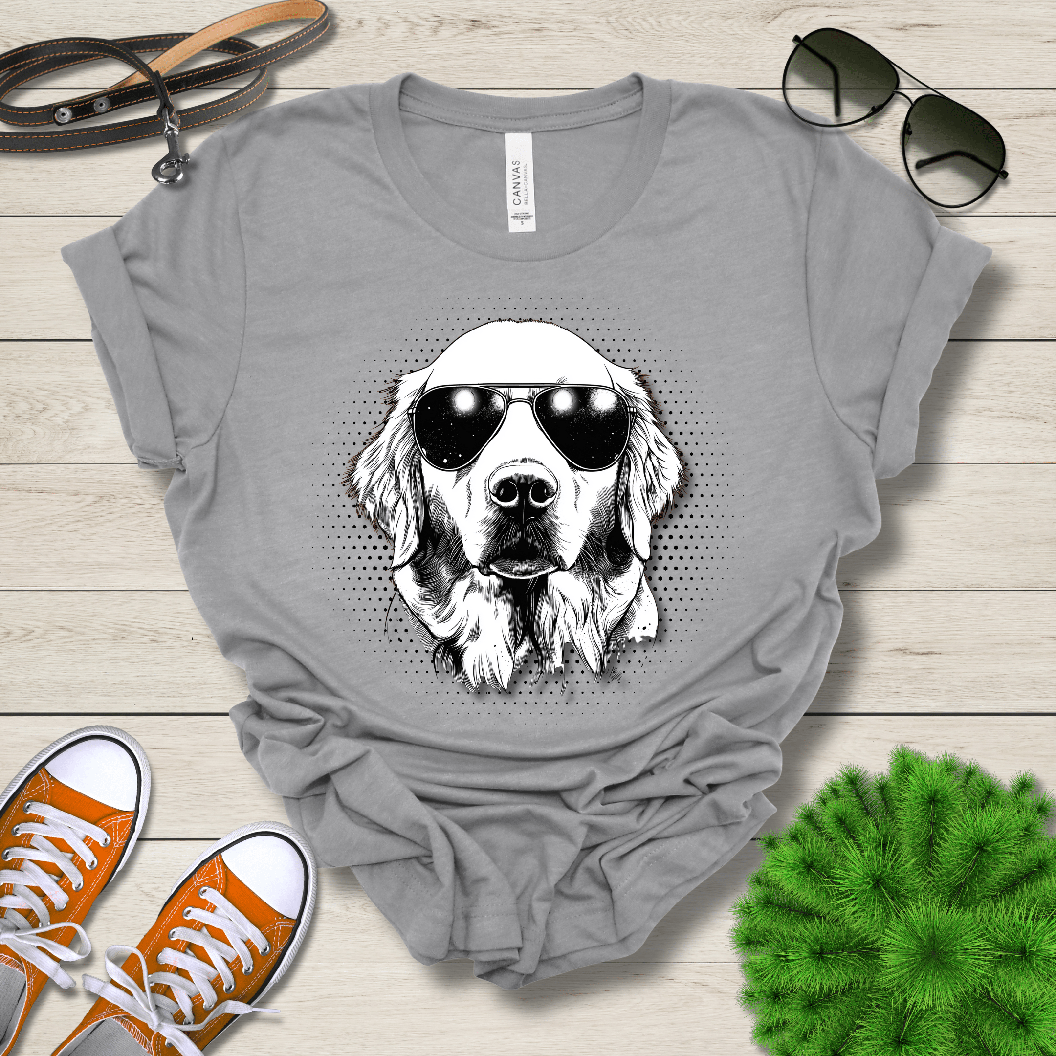 T-Shirt Athletic Heather / S Golden Retreiver Top Dog Cool Dog with Sunglasses Premium Unisex Tee --reallyintothat