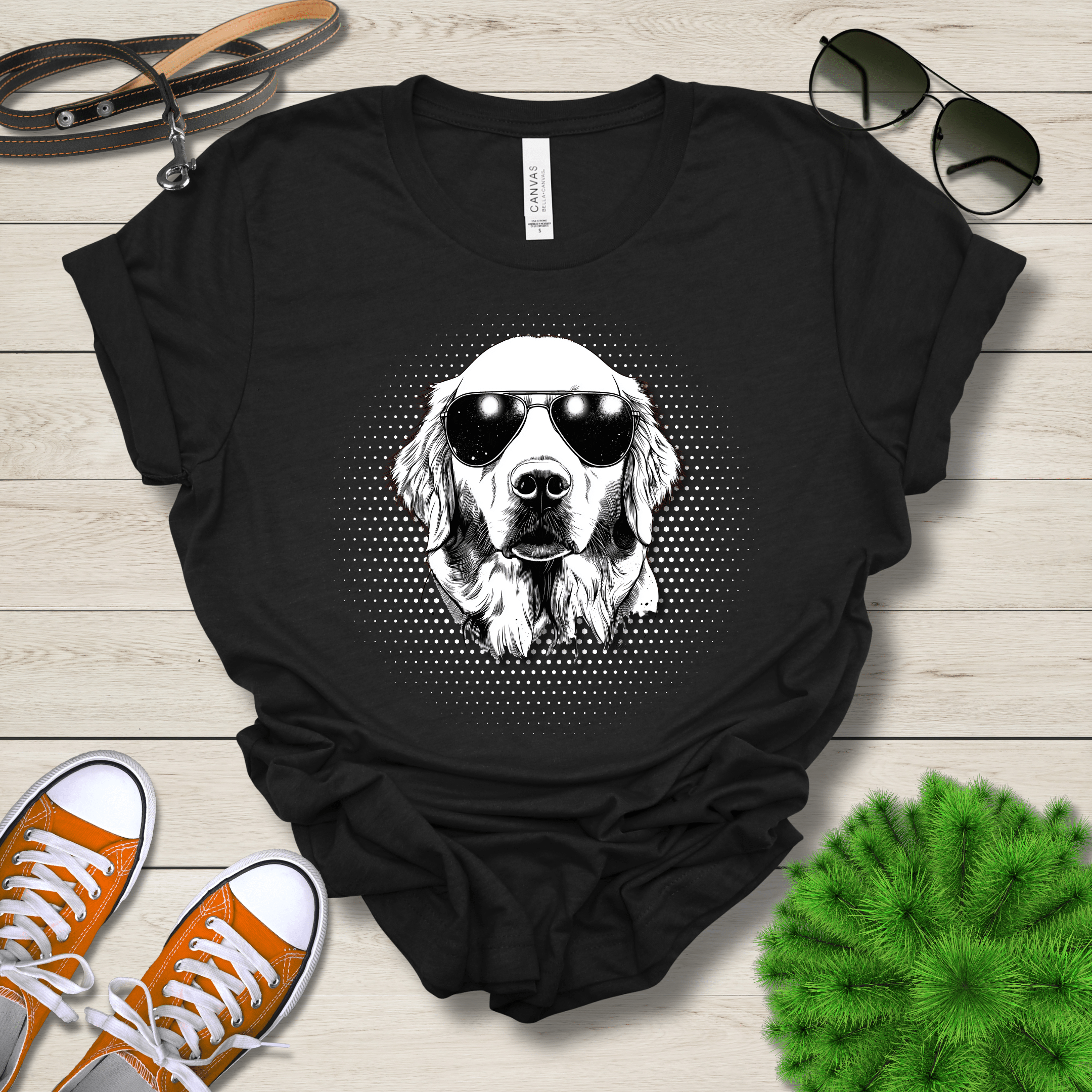 T-Shirt Black Heather / S Golden Retreiver Top Dog Cool Dog with Sunglasses Premium Unisex Tee --reallyintothat