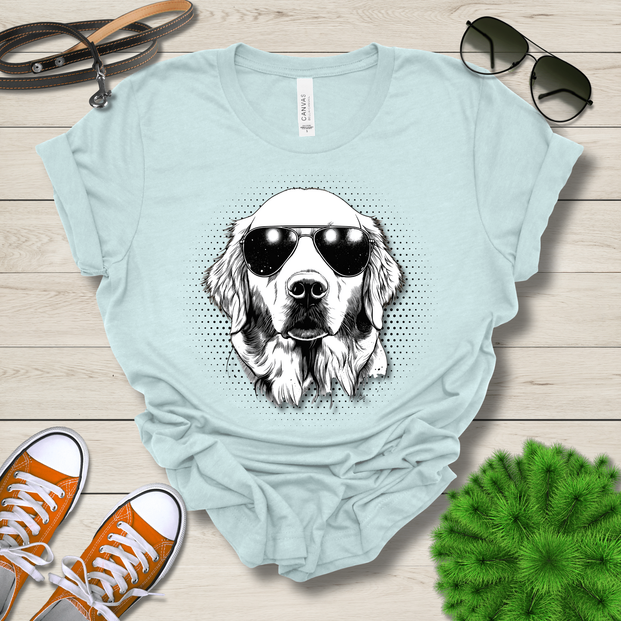 T-Shirt Heather Ice Blue / S Golden Retreiver Top Dog Cool Dog with Sunglasses Premium Unisex Tee --reallyintothat