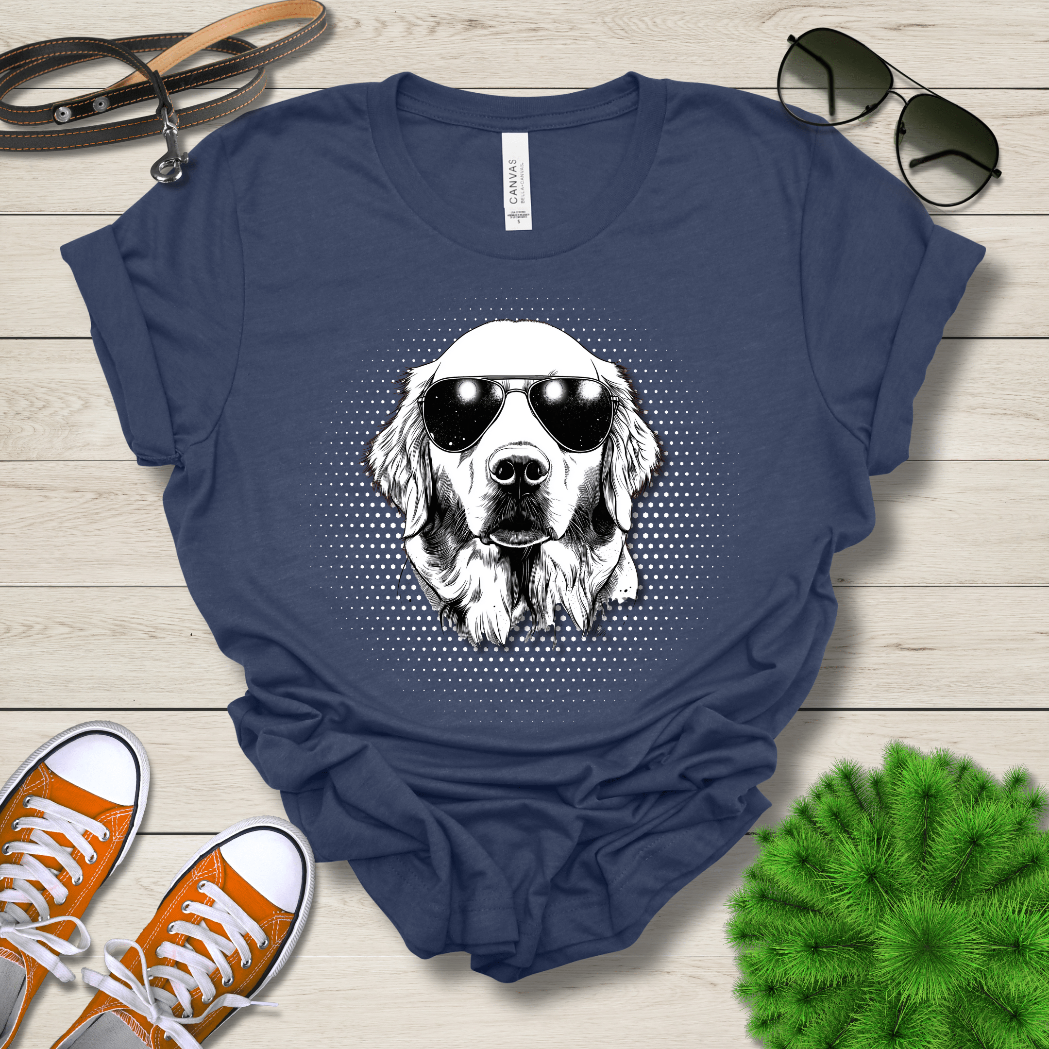 T-Shirt Heather Navy / S Golden Retreiver Top Dog Cool Dog with Sunglasses Premium Unisex Tee --reallyintothat