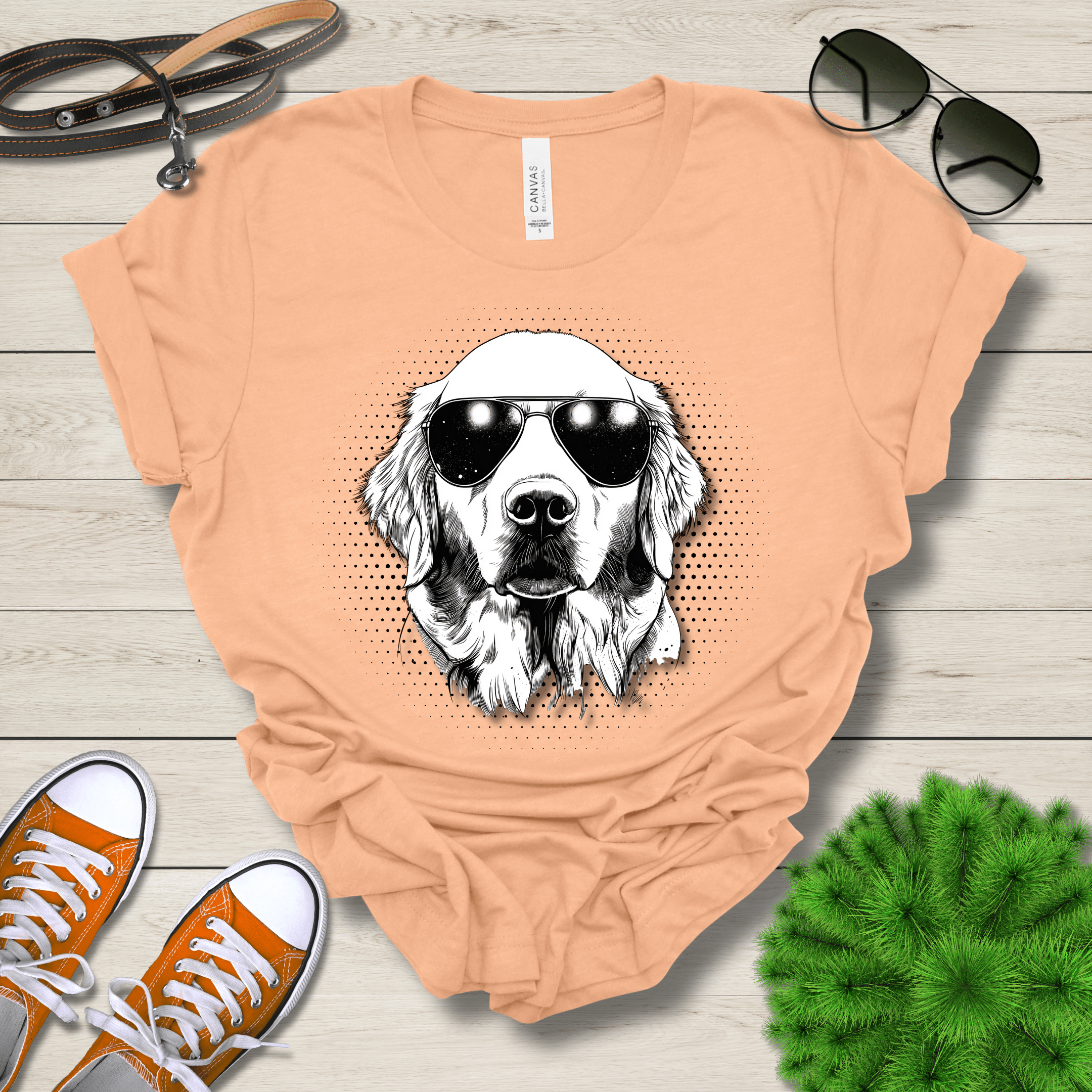 T-Shirt Heather Peach / S Golden Retreiver Top Dog Cool Dog with Sunglasses Premium Unisex Tee --reallyintothat