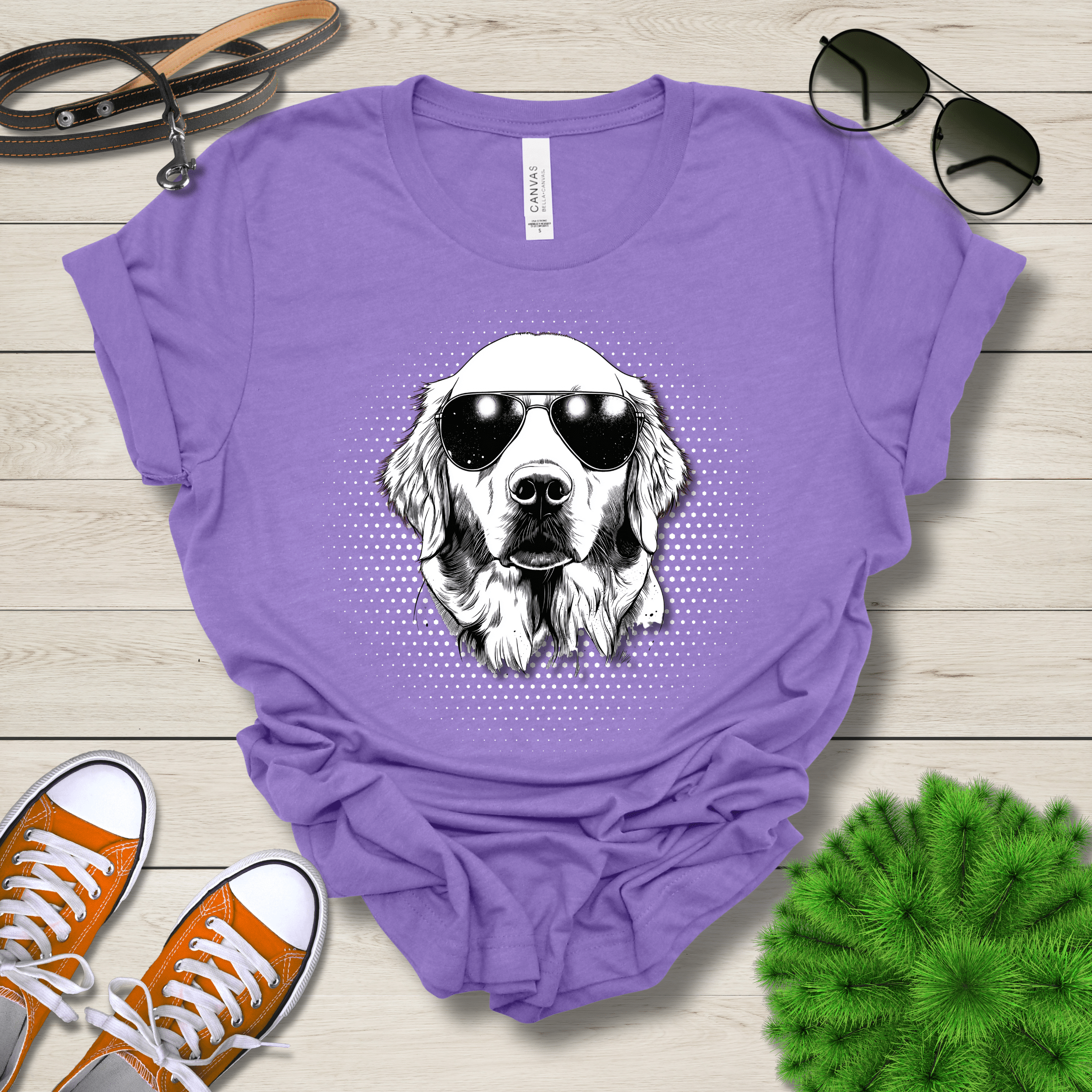 T-Shirt Heather Team Purple / S Golden Retreiver Top Dog Cool Dog with Sunglasses Premium Unisex Tee --reallyintothat