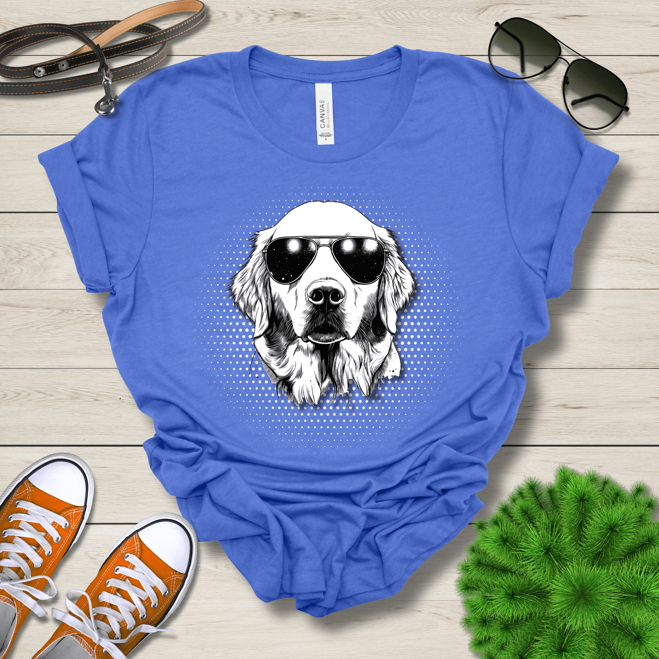 T-Shirt Heather True Royal / S Golden Retreiver Top Dog Cool Dog with Sunglasses Premium Unisex Tee --reallyintothat