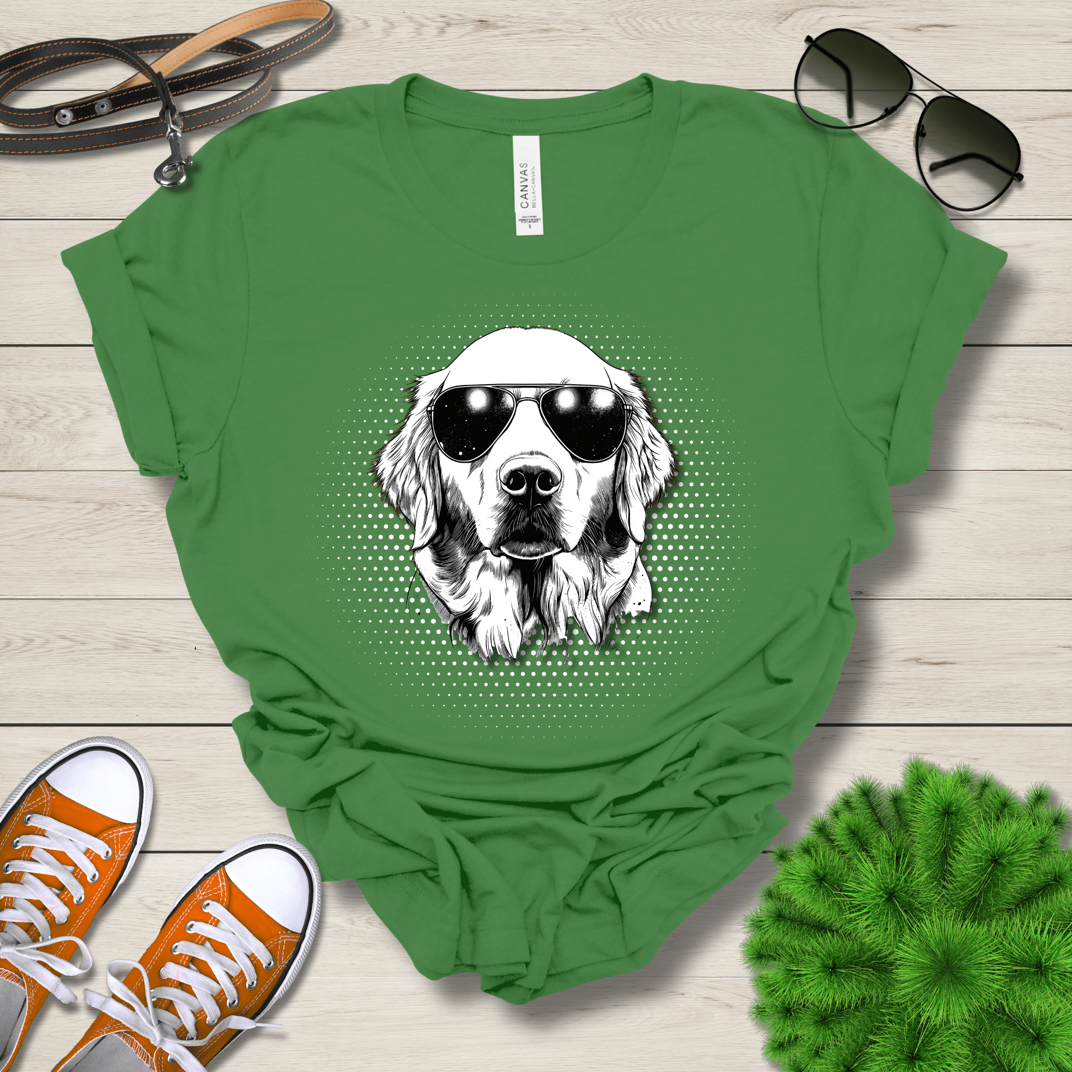 T-Shirt Leaf / S Golden Retreiver Top Dog Cool Dog with Sunglasses Premium Unisex Tee --reallyintothat