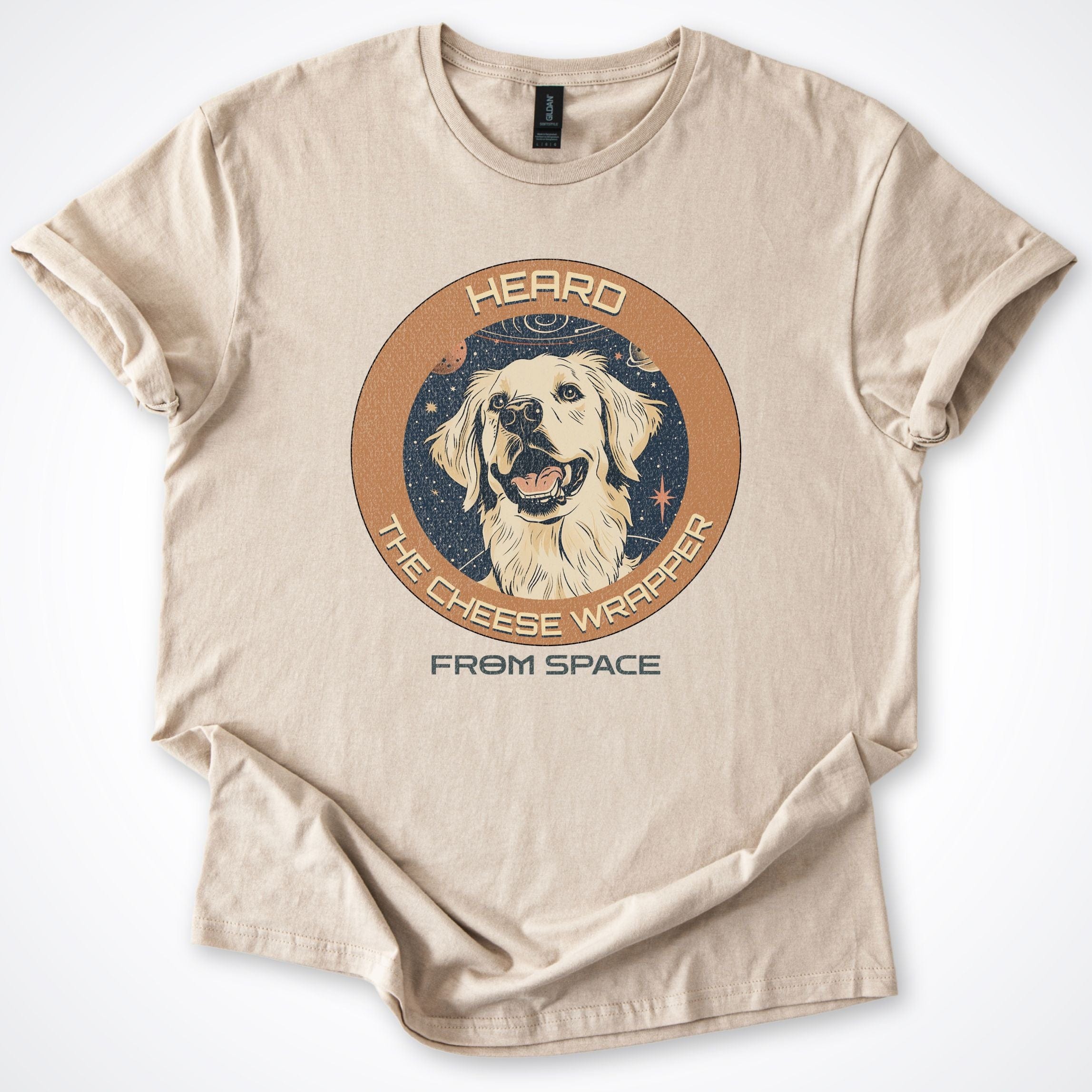 T-Shirt Sand / S Golden Retriever Heard the Cheese Wrapper T-Shirt ReallyintoDogs