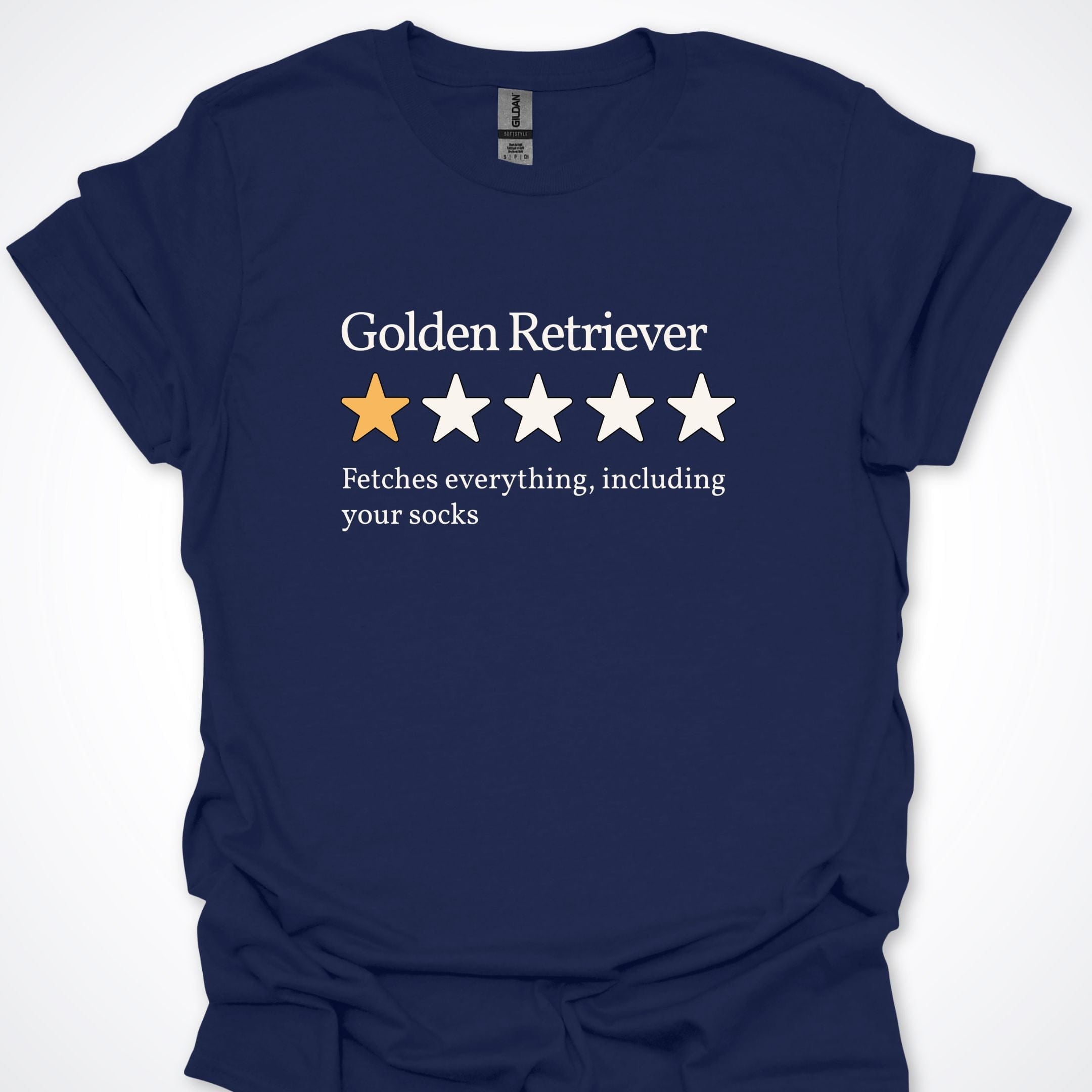 T-Shirt Navy / S Golden Retriever One Star Review Premium Unisex T-Shirt ReallyintoDogs