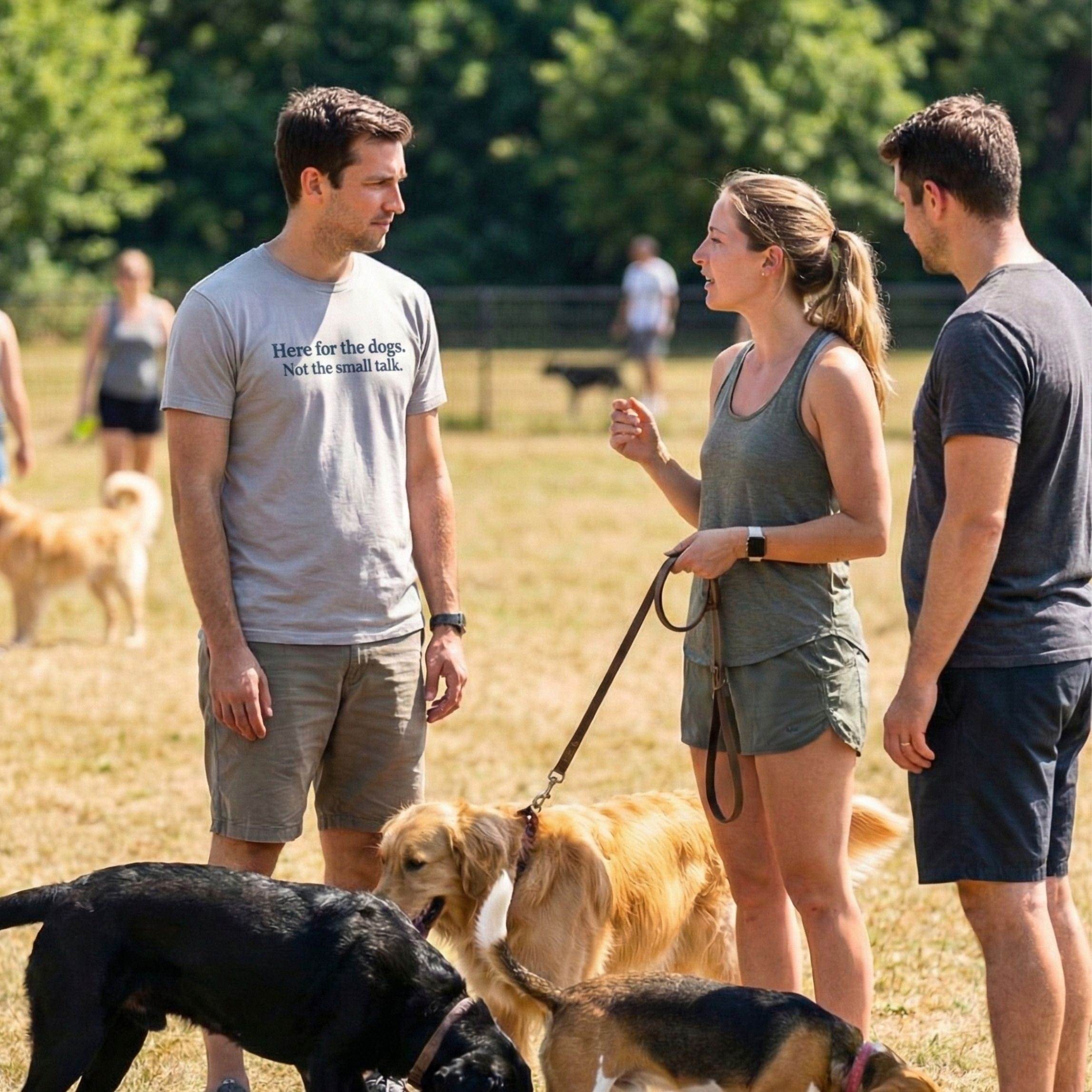 T-Shirt Here For The Dogs, Not The Small Talk. T-Shirt ReallyintoDogs