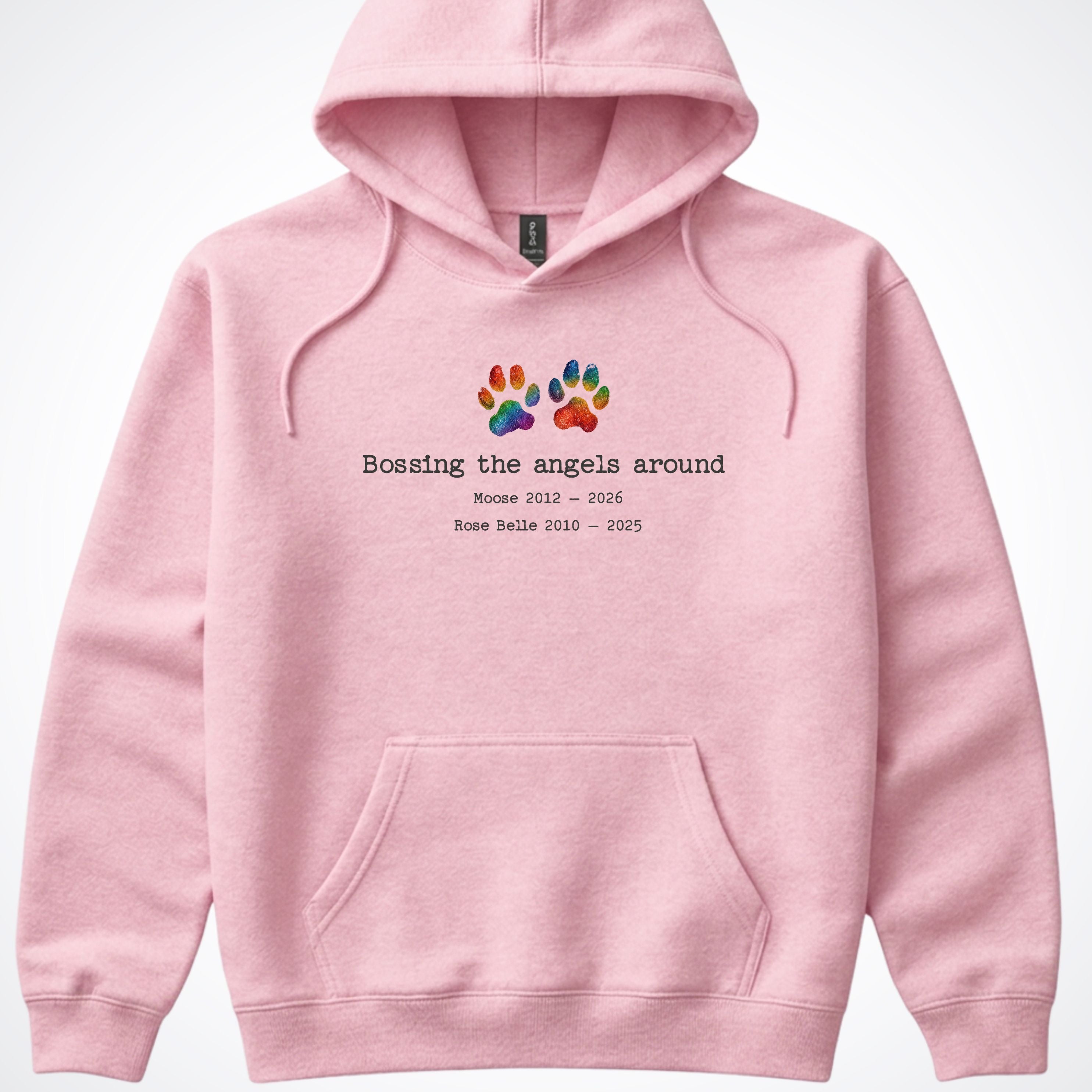Bossing The Angels Around 2 Dogs - Personalized Memorial Hooded Sweatshirt