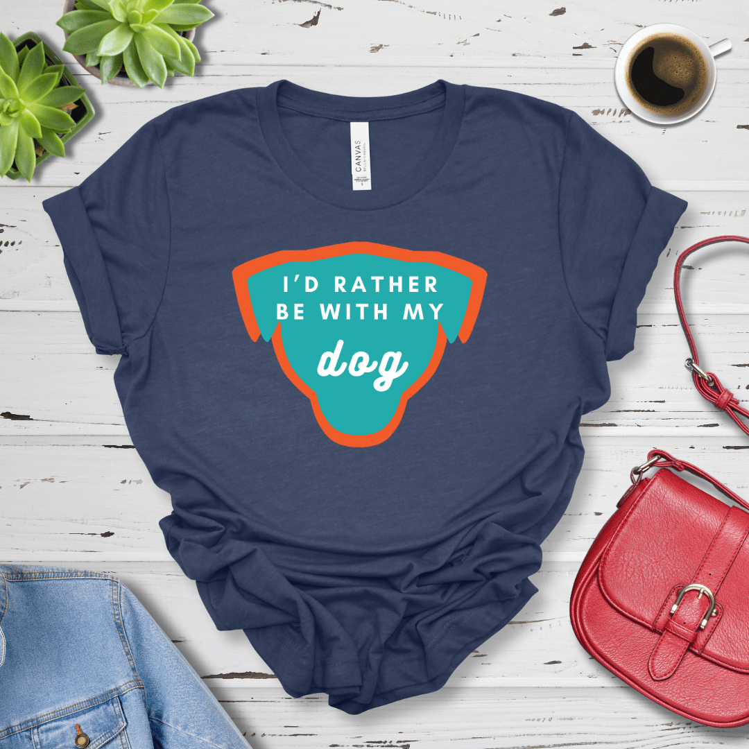 T-Shirt Heather Navy / S I'd Rather be with my Dog Premium Unisex Tee - Fun Casual Wear for Dog Lovers --reallyintothat