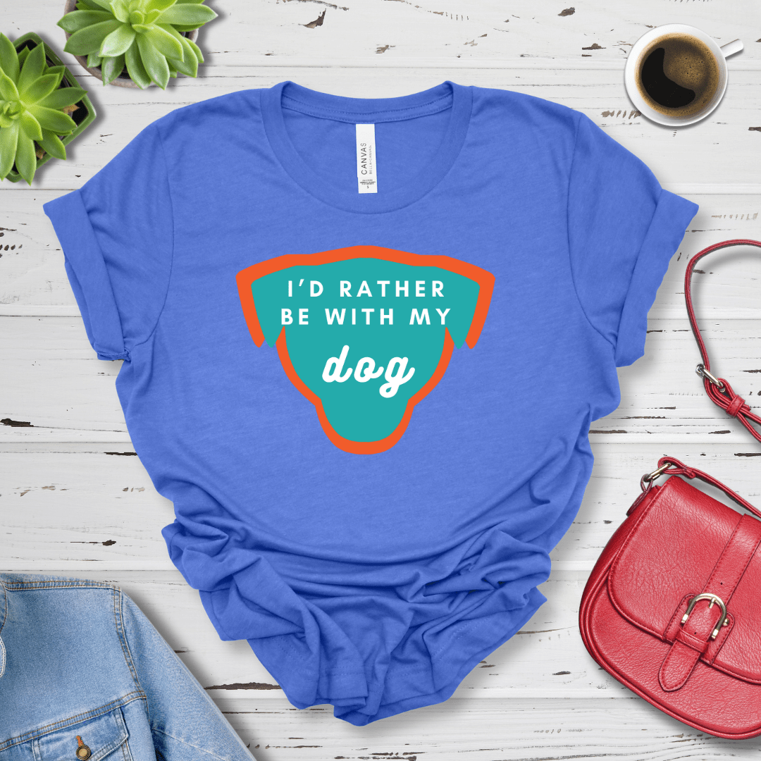 T-Shirt Heather True Royal / S I'd Rather be with my Dog Premium Unisex Tee - Fun Casual Wear for Dog Lovers --reallyintothat