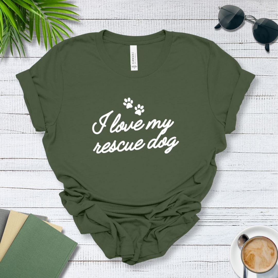 T-Shirt Military Green / S I Love My Rescue Dog Premium Unisex Tee --reallyintothat