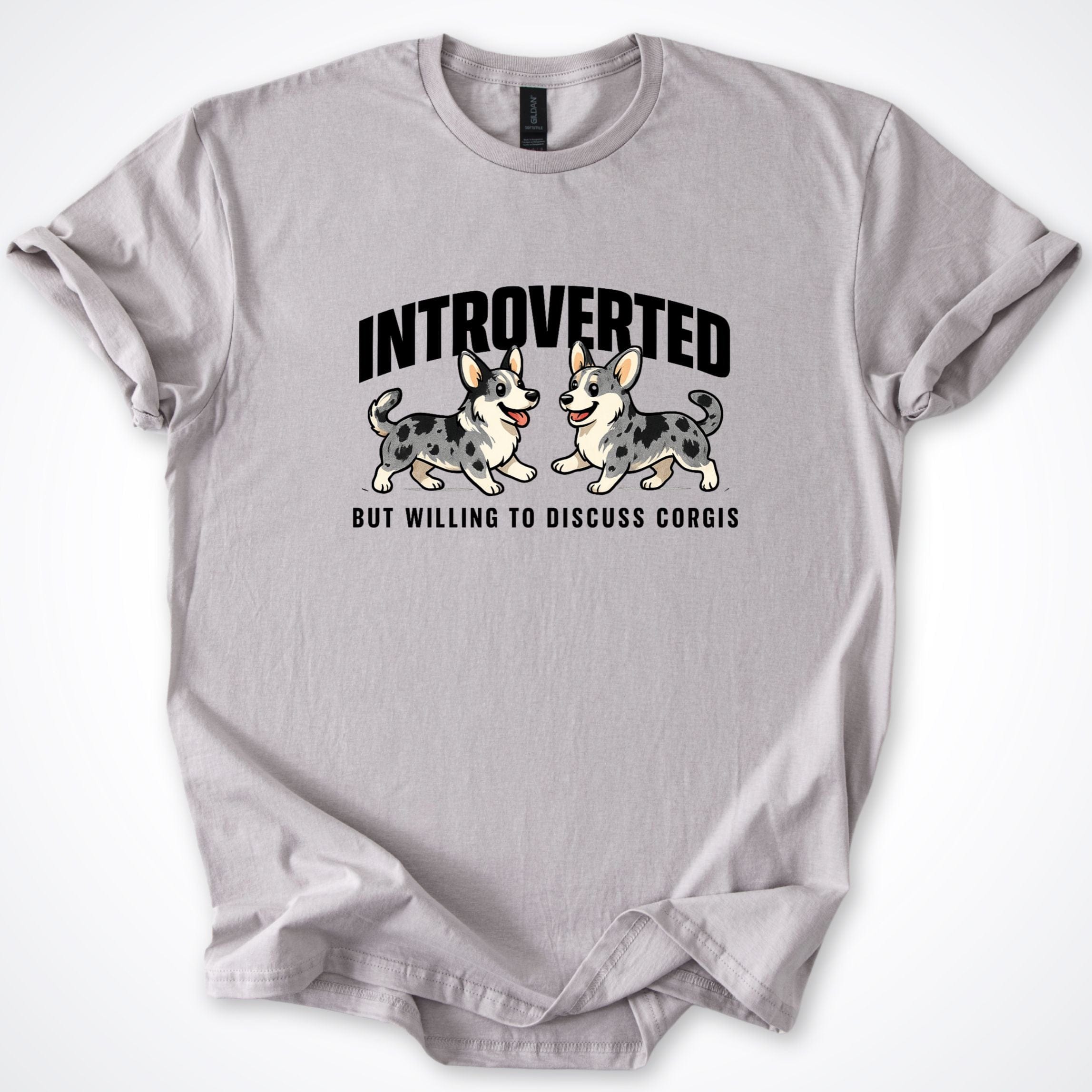 T-Shirt Ice Grey / S Introverted But Willing To Discuss Cardigan Corgi T-Shirt ReallyintoDogs
