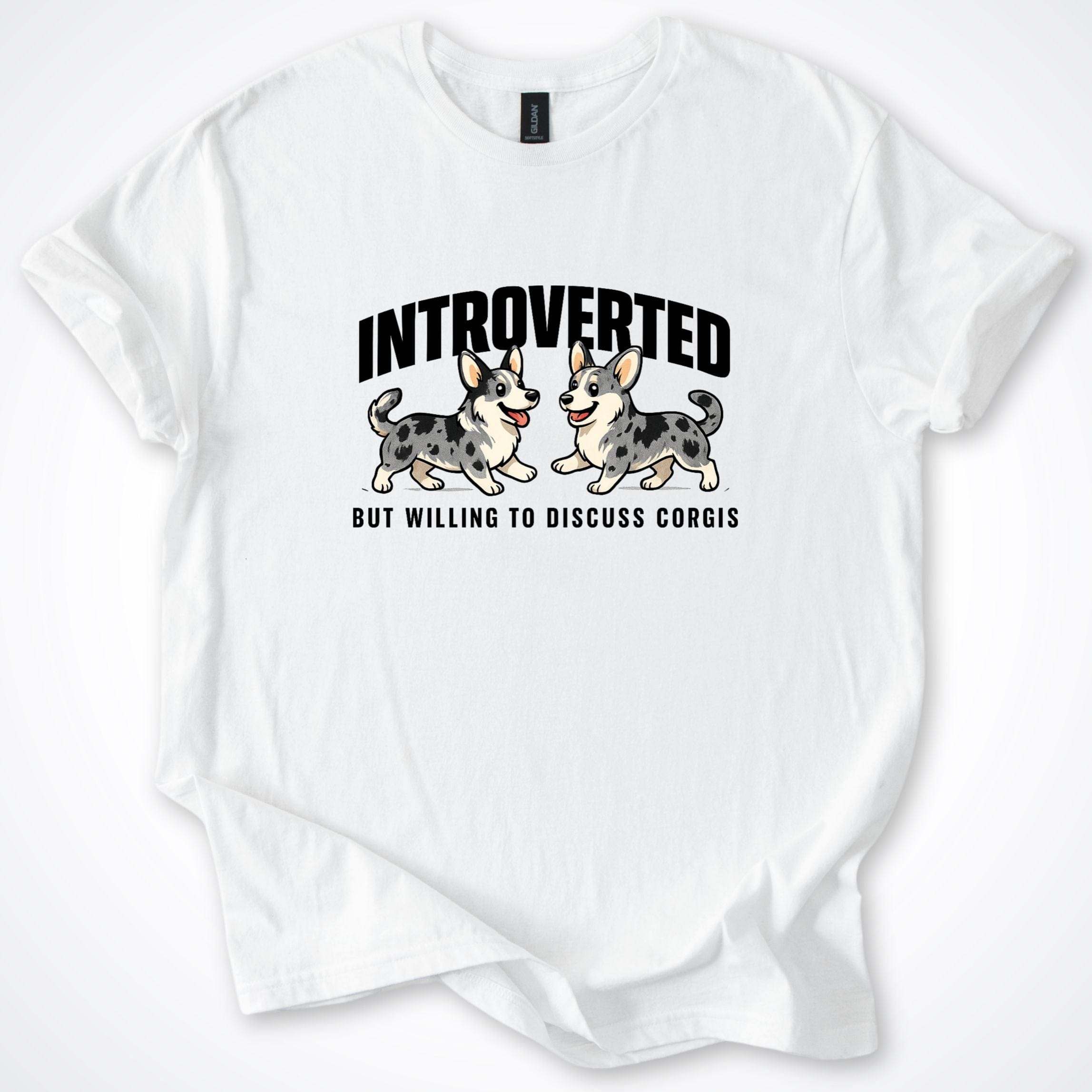 T-Shirt White / S Introverted But Willing To Discuss Cardigan Corgi T-Shirt ReallyintoDogs