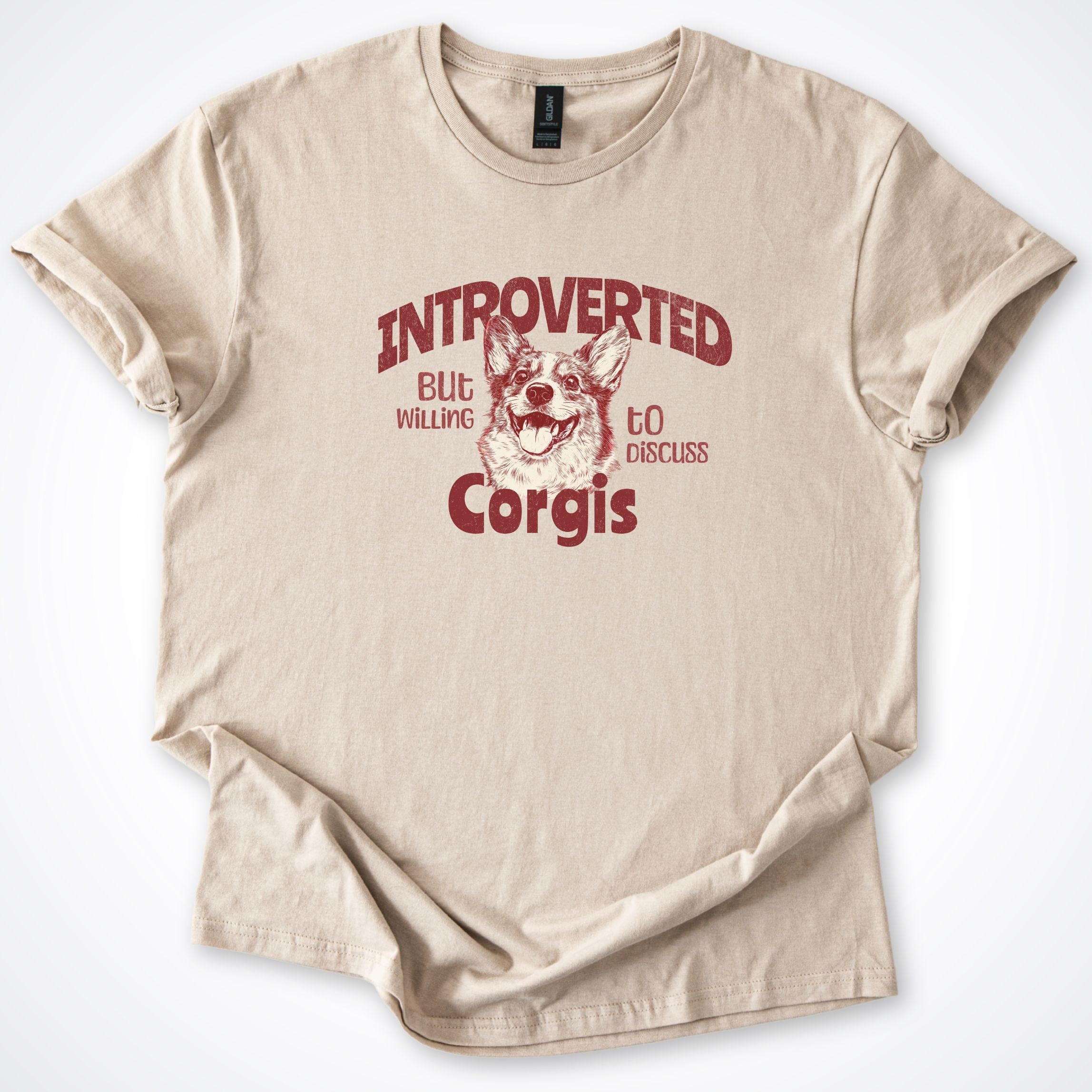 T-Shirt Sand / S Introverted But Willing To Discuss Corgis 2.0 T-Shirt ReallyintoDogs