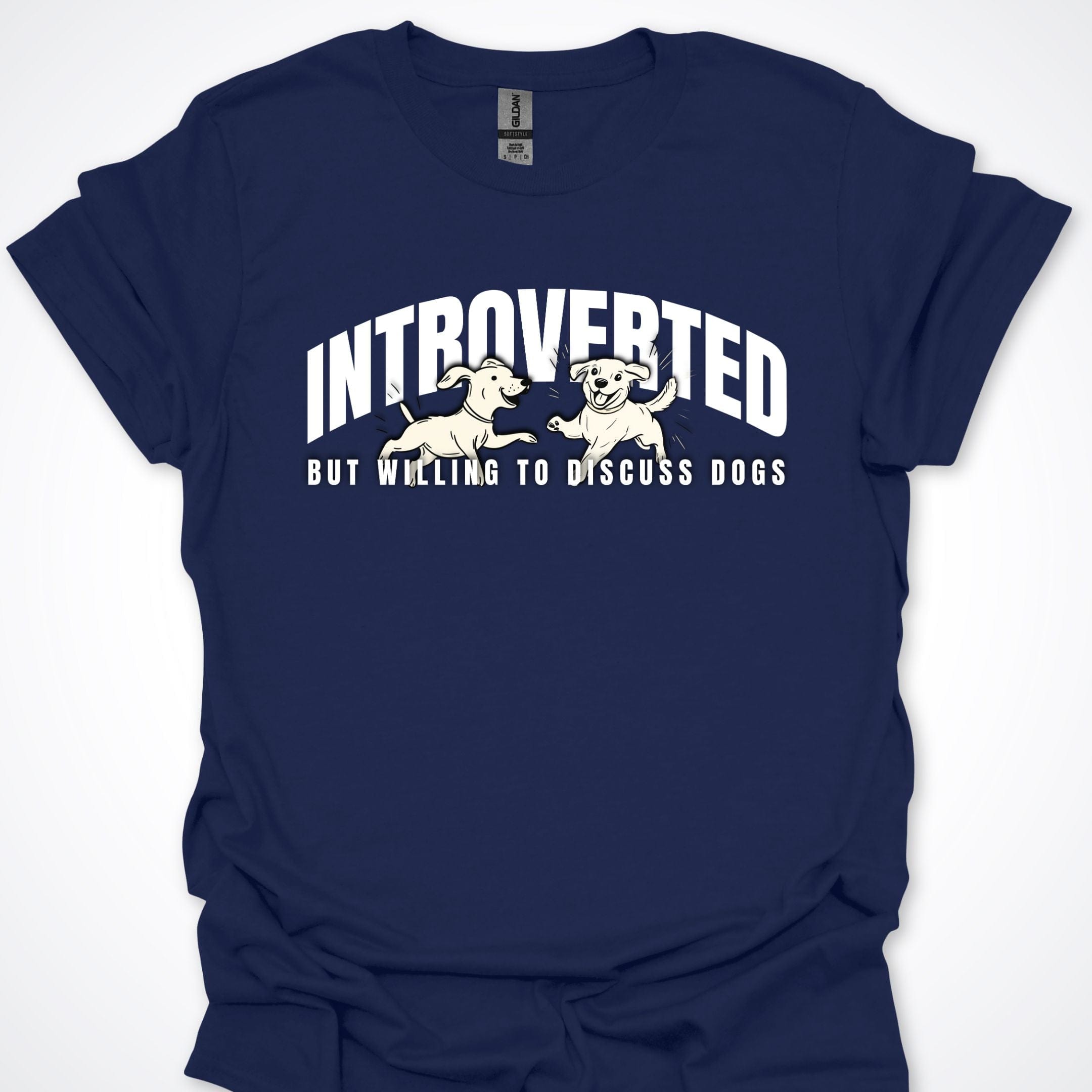 T-Shirt Navy / S Introverted But Willing To Discuss Dogs Playful Pups Premium Unisex T-Shirt ReallyintoDogs