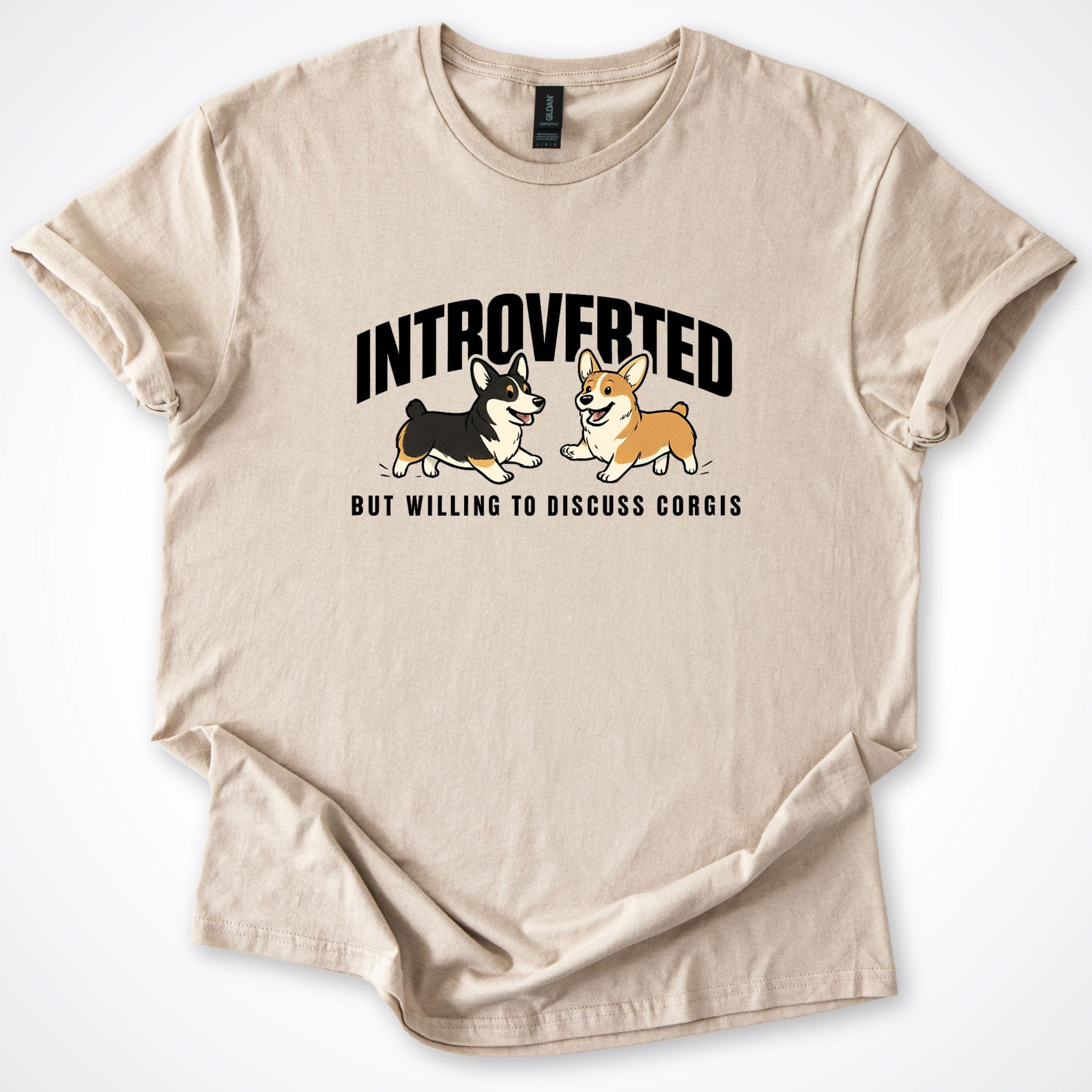 T-Shirt Sand / S Introverted But Willing To Discuss Pembroke Corgi T-Shirt ReallyintoDogs