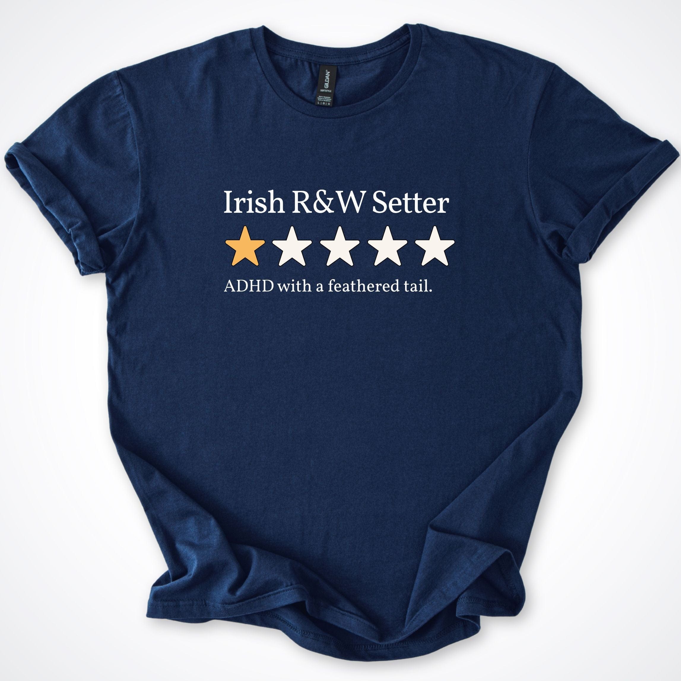 T-Shirt Navy / S Irish Red and White Setter One Star Review T-Shirt ReallyintoDogs