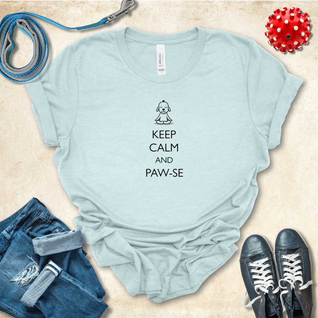 T-Shirt Heather Ice Blue / S Keep Calm and Pawse Premium Unisex Tee - Fun Casual Wear for Dog Lovers --reallyintothat