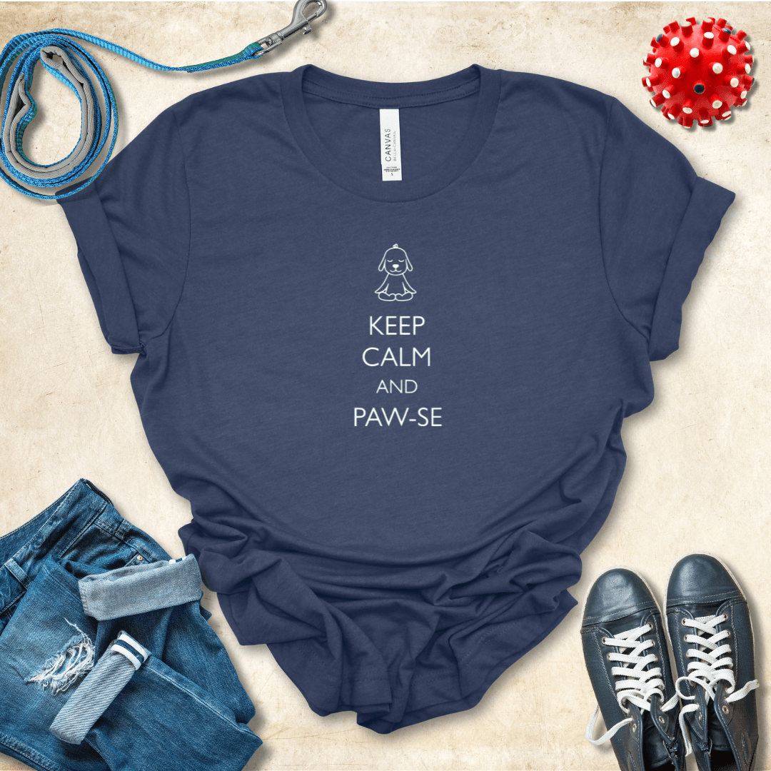 T-Shirt Heather Navy / S Keep Calm and Pawse Premium Unisex Tee - Fun Casual Wear for Dog Lovers --reallyintothat