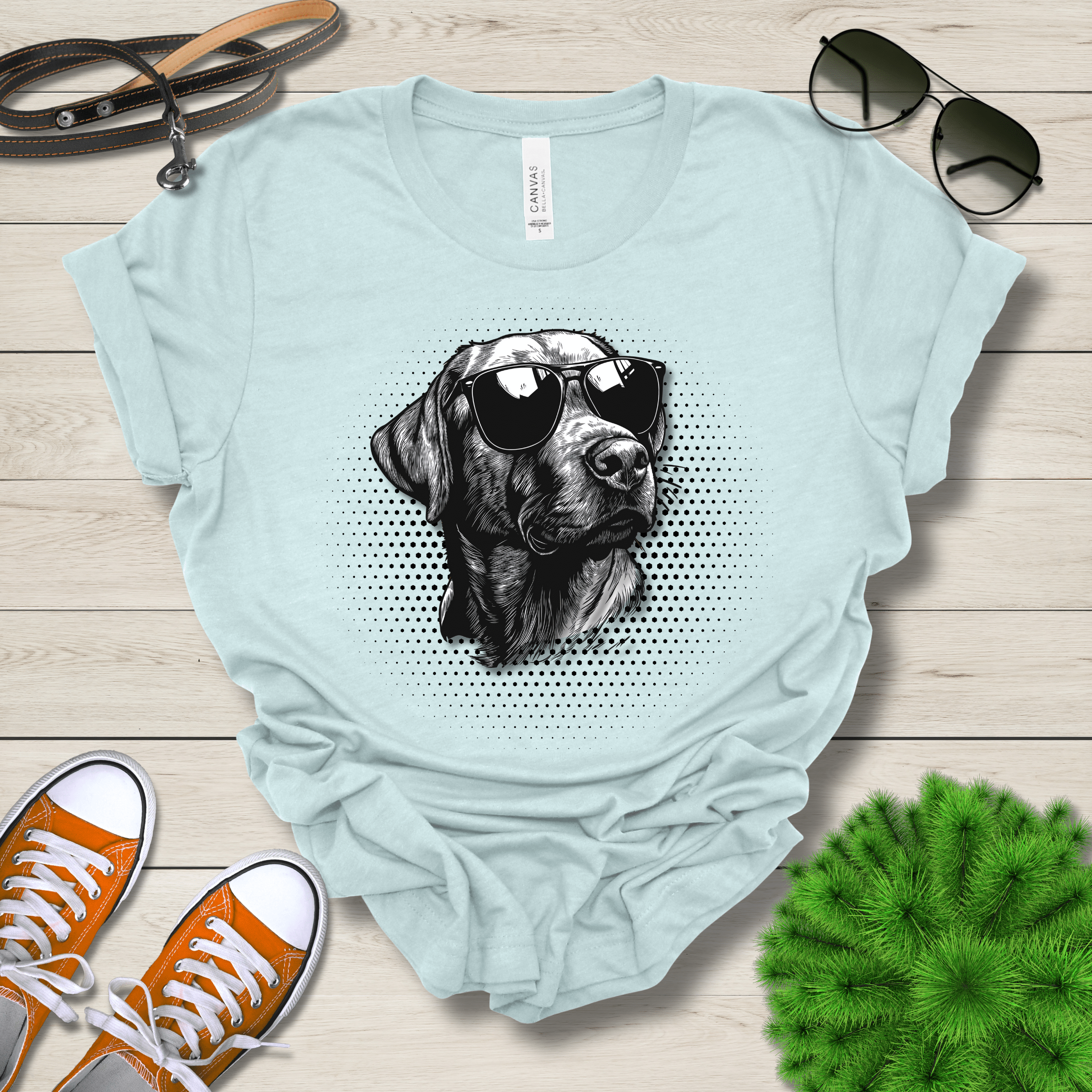 T-Shirt Heather Ice Blue / S Labrador Top Dog Cool Dog with Sunglasses Premium Unisex Tee --reallyintothat