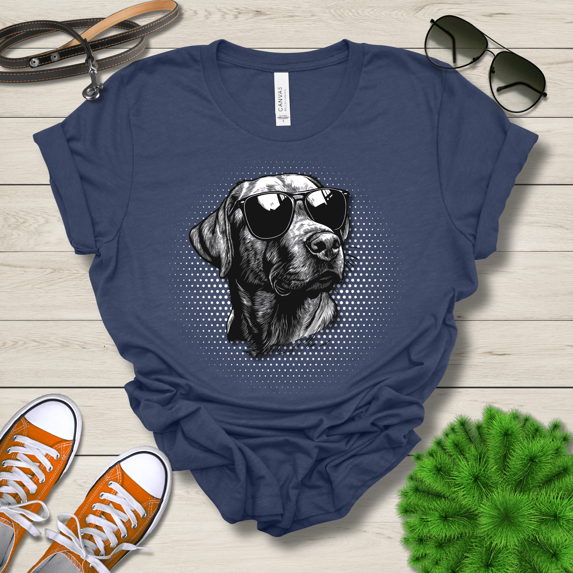 T-Shirt Heather Navy / S Labrador Top Dog Cool Dog with Sunglasses Premium Unisex Tee --reallyintothat