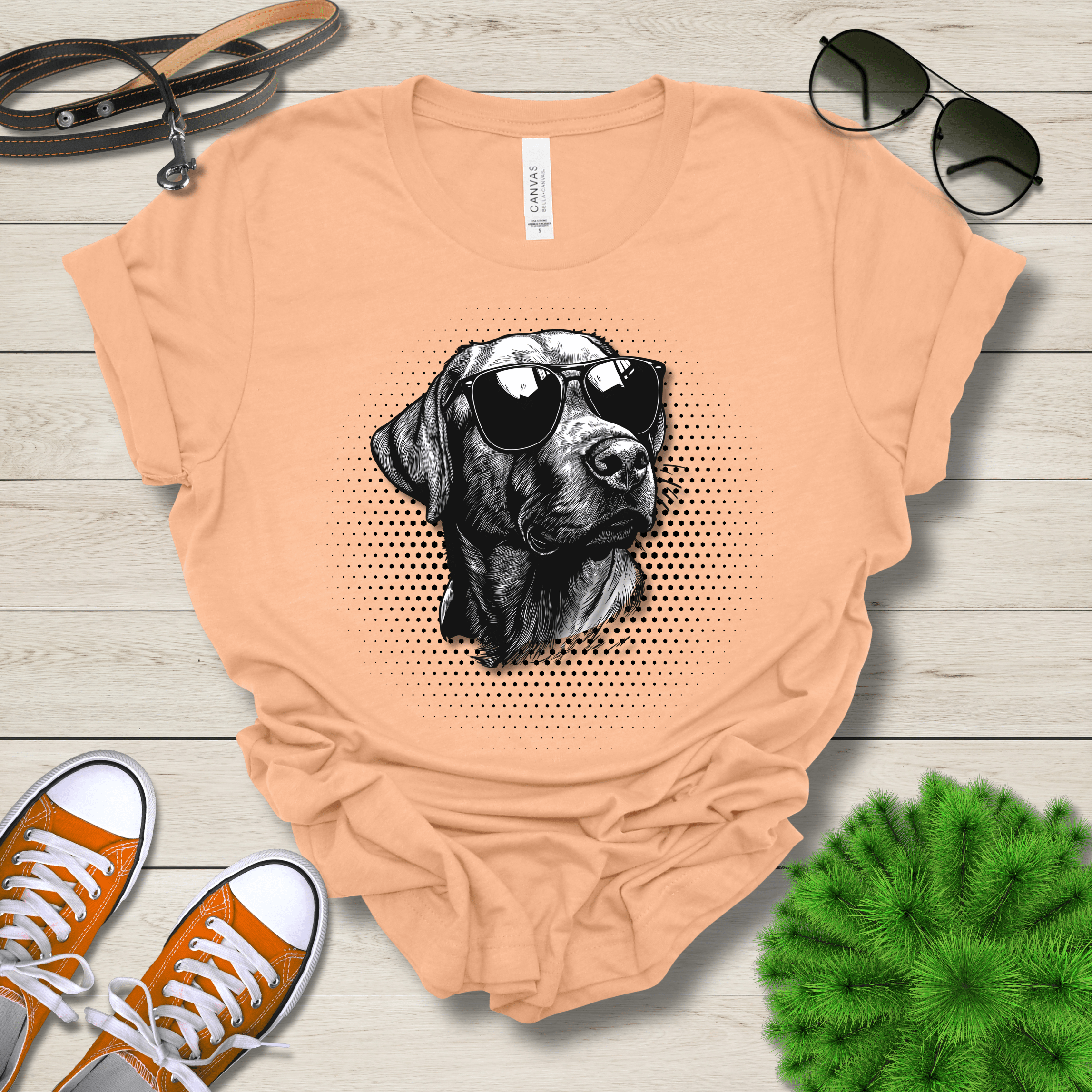 T-Shirt Heather Peach / S Labrador Top Dog Cool Dog with Sunglasses Premium Unisex Tee --reallyintothat