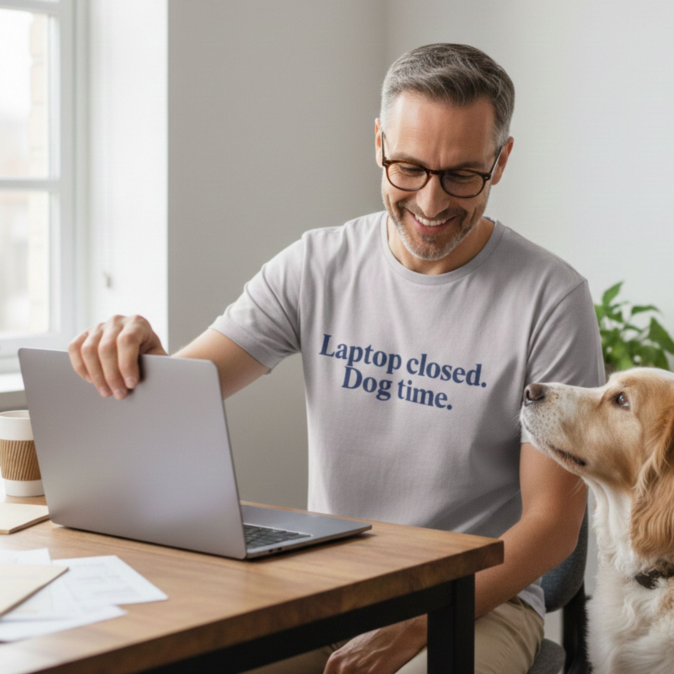 T-Shirt Ice Grey / S Laptop closed. Dog time. T-Shirt ReallyintoDogs