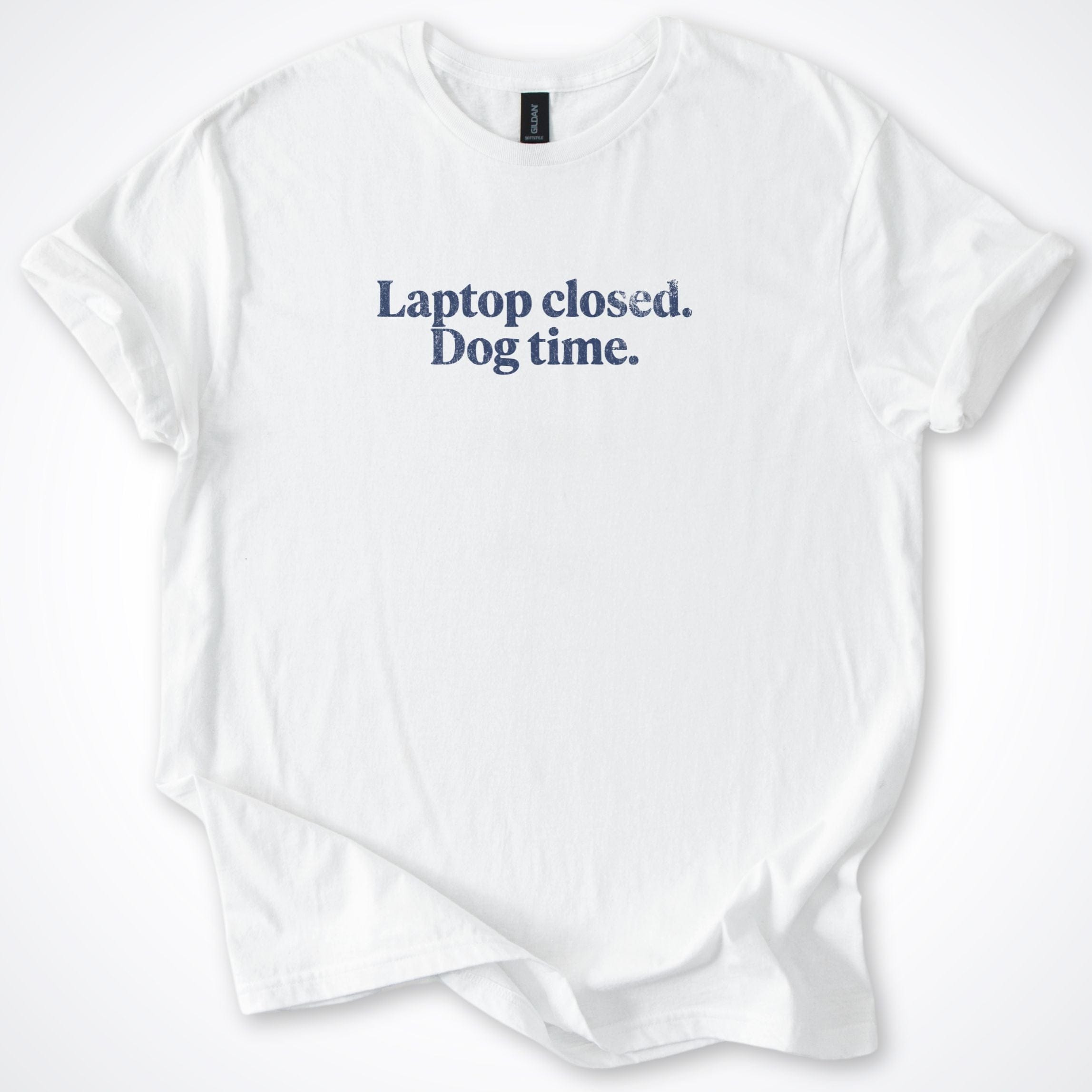 T-Shirt White / S Laptop closed. Dog time. T-Shirt ReallyintoDogs