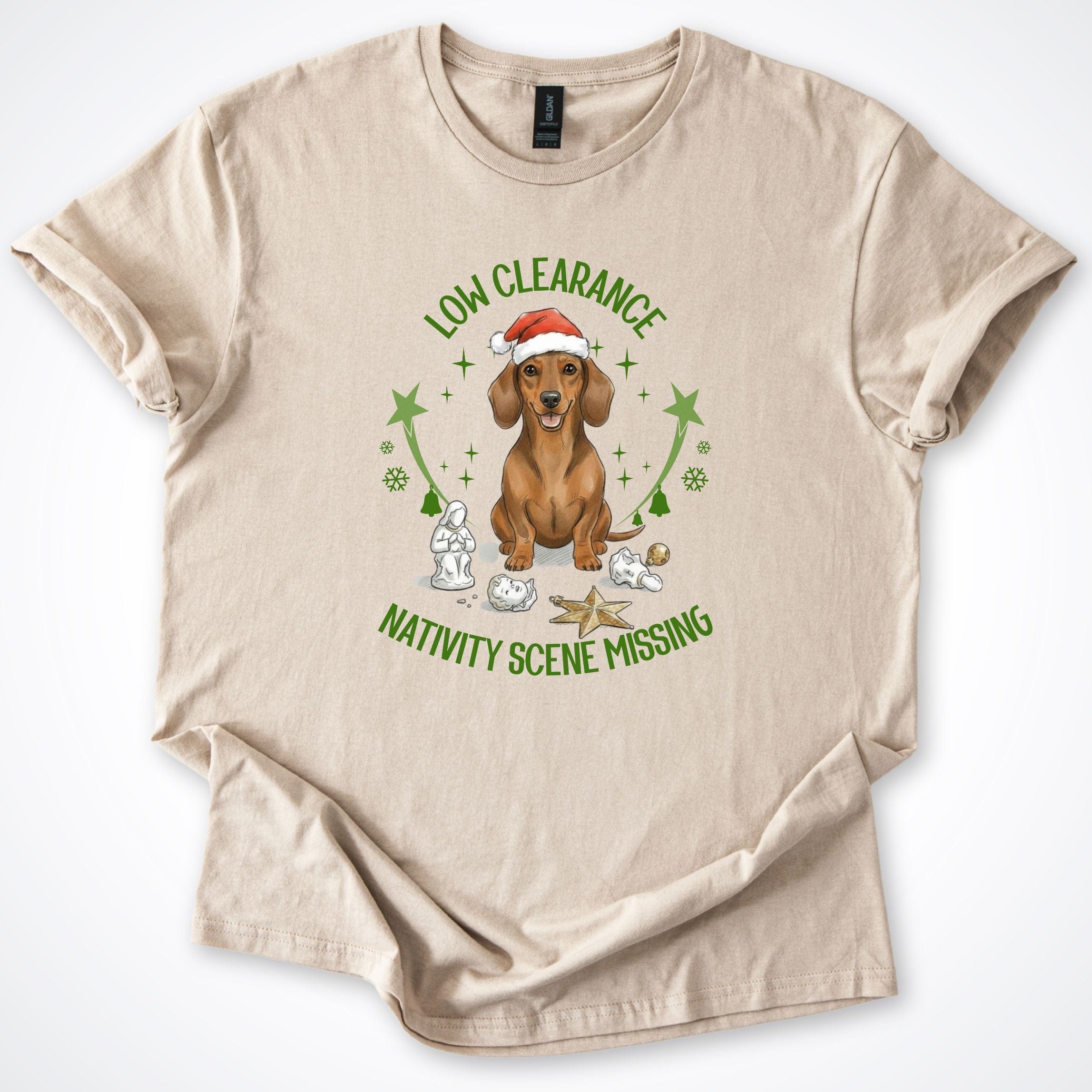 T-Shirt Sand / S Low Clearance Dachshund Christmas T-Shirt ReallyintoDogs