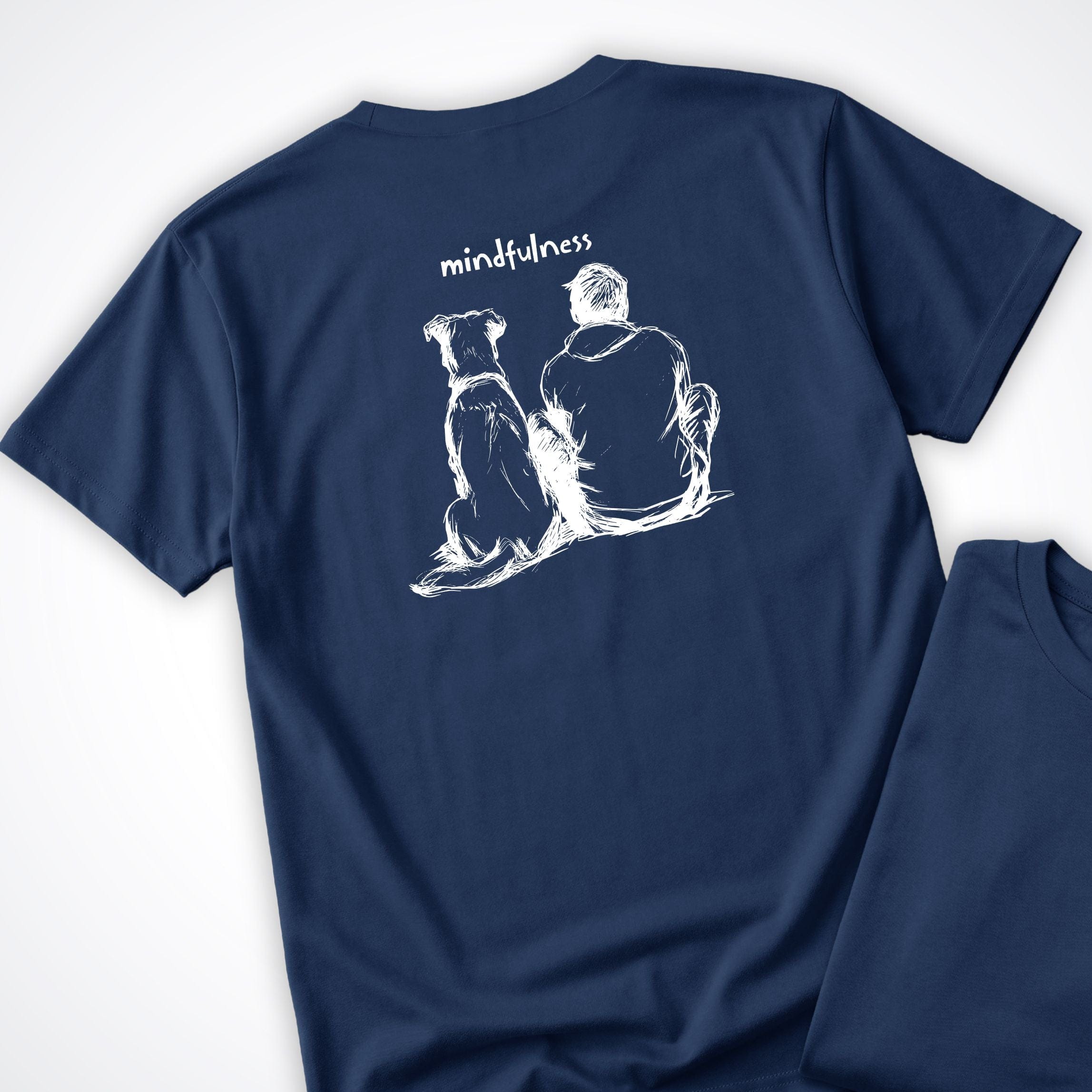 T-Shirt Navy / S Mindfulness Boy with Dog Back Design T-Shirt ReallyintoDogs