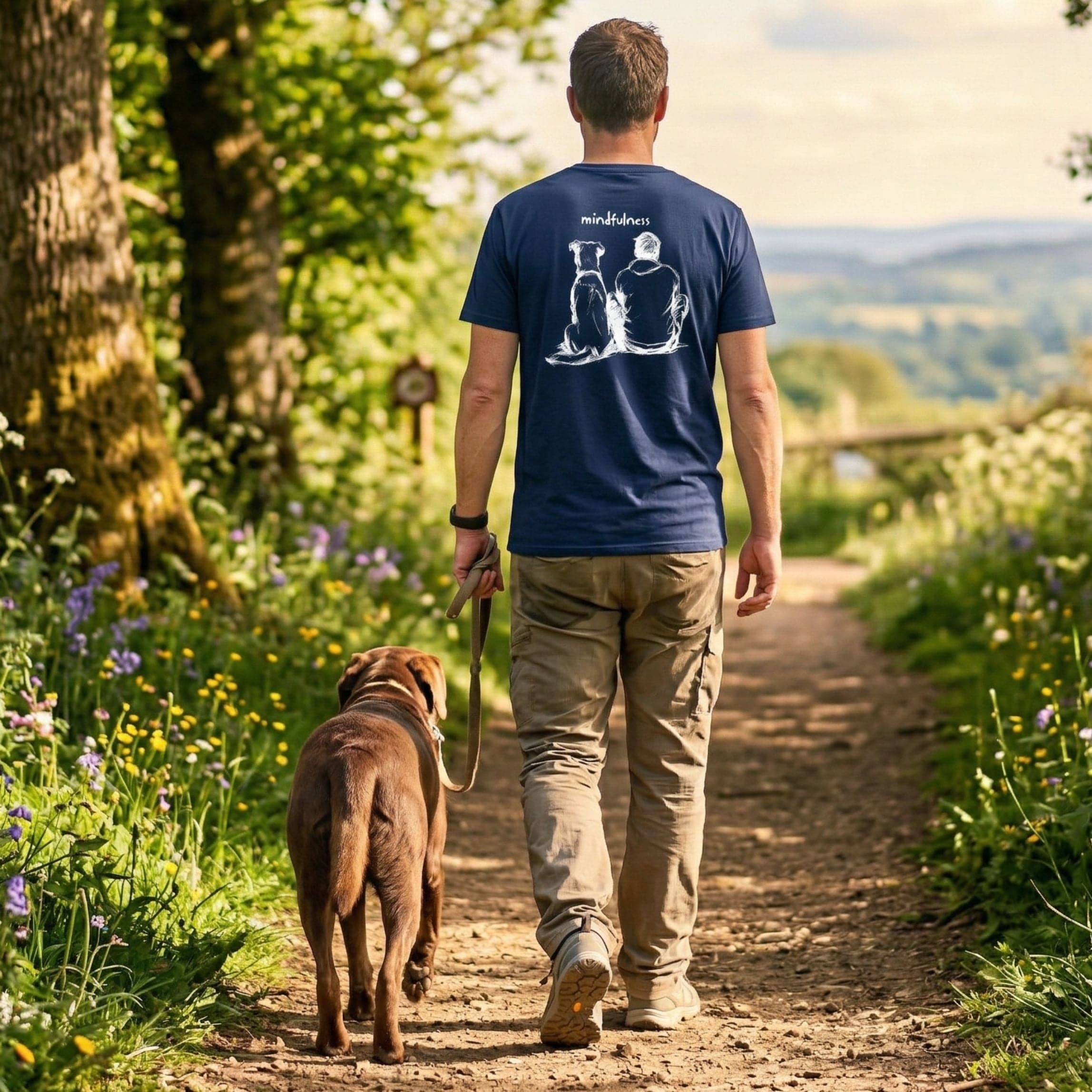 T-Shirt Mindfulness Boy with Dog Back Design T-Shirt ReallyintoDogs