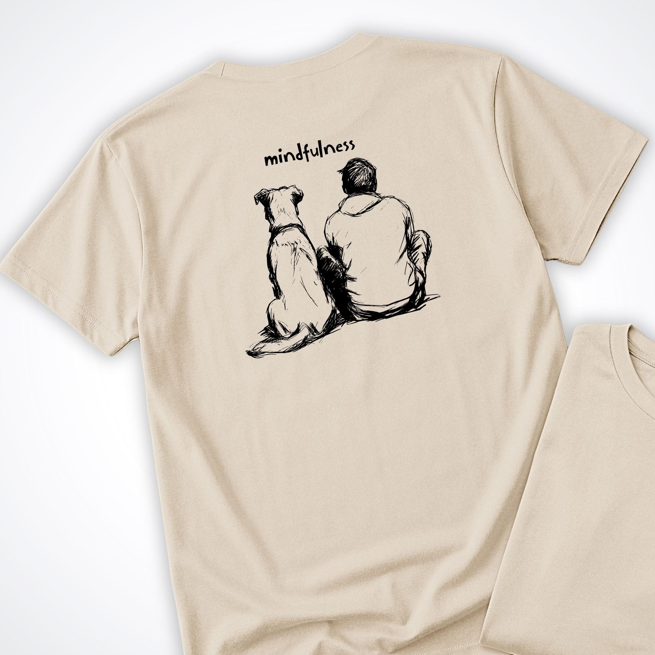 T-Shirt Sand / S Mindfulness Boy with Dog Back Design T-Shirt ReallyintoDogs
