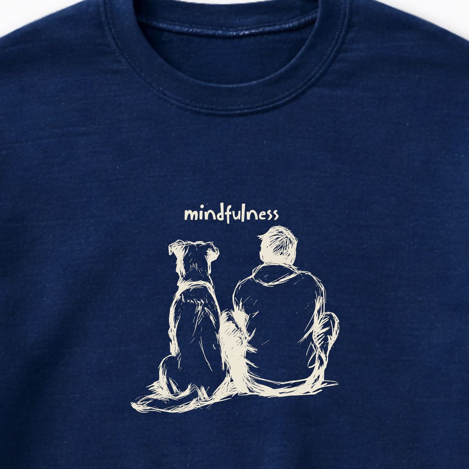 Mindfulness Boy with Dog Crewneck Sweatshirt - design close up