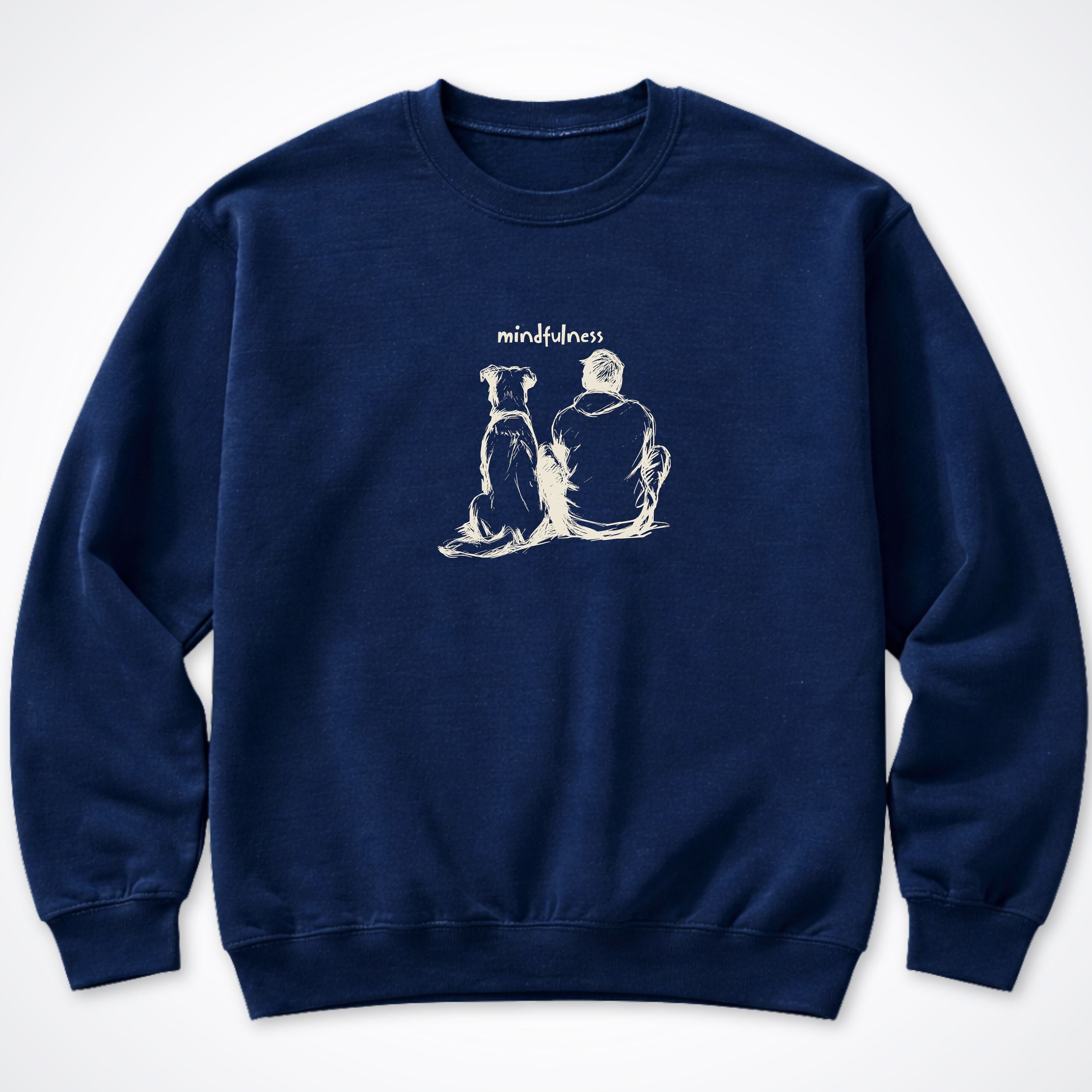 Mindfulness Boy with Dog Crewneck Sweatshirt - Navy