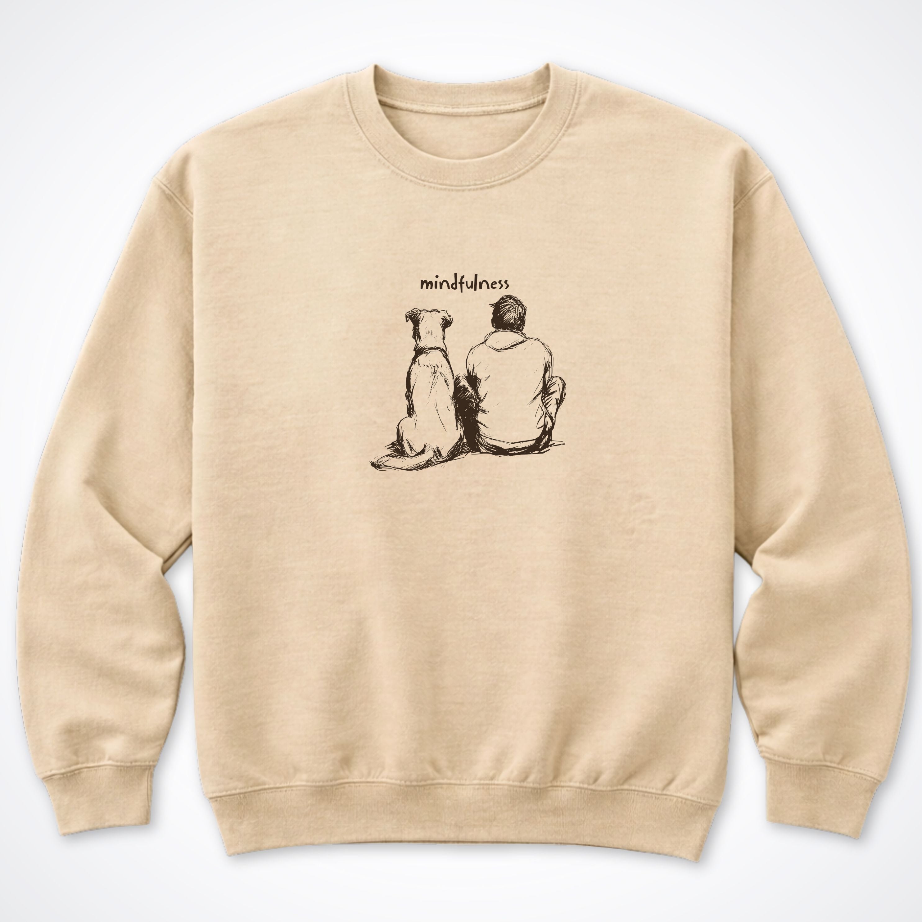 Mindfulness Boy with Dog Crewneck Sweatshirt - Sand