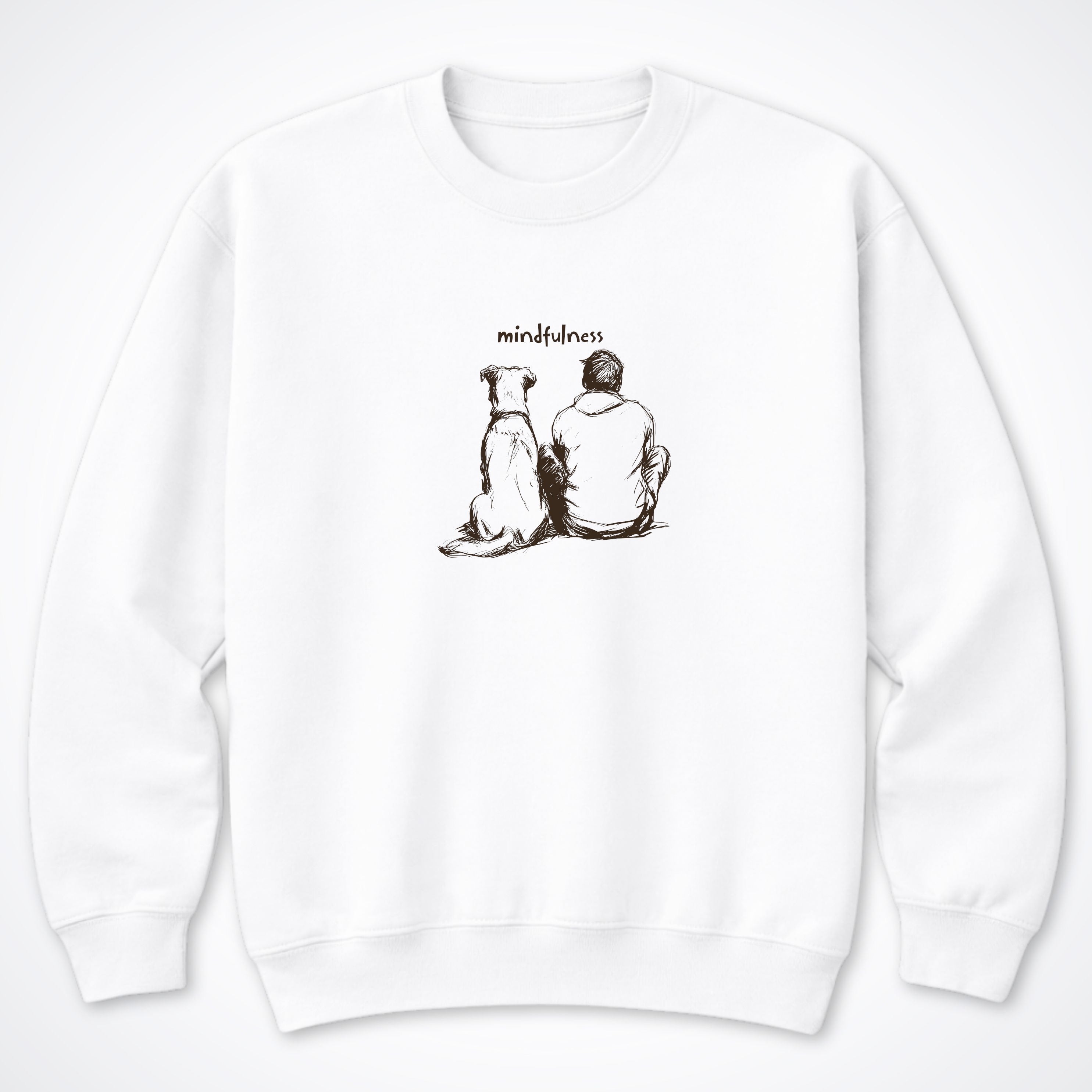 Mindfulness Boy with Dog Crewneck Sweatshirt - White