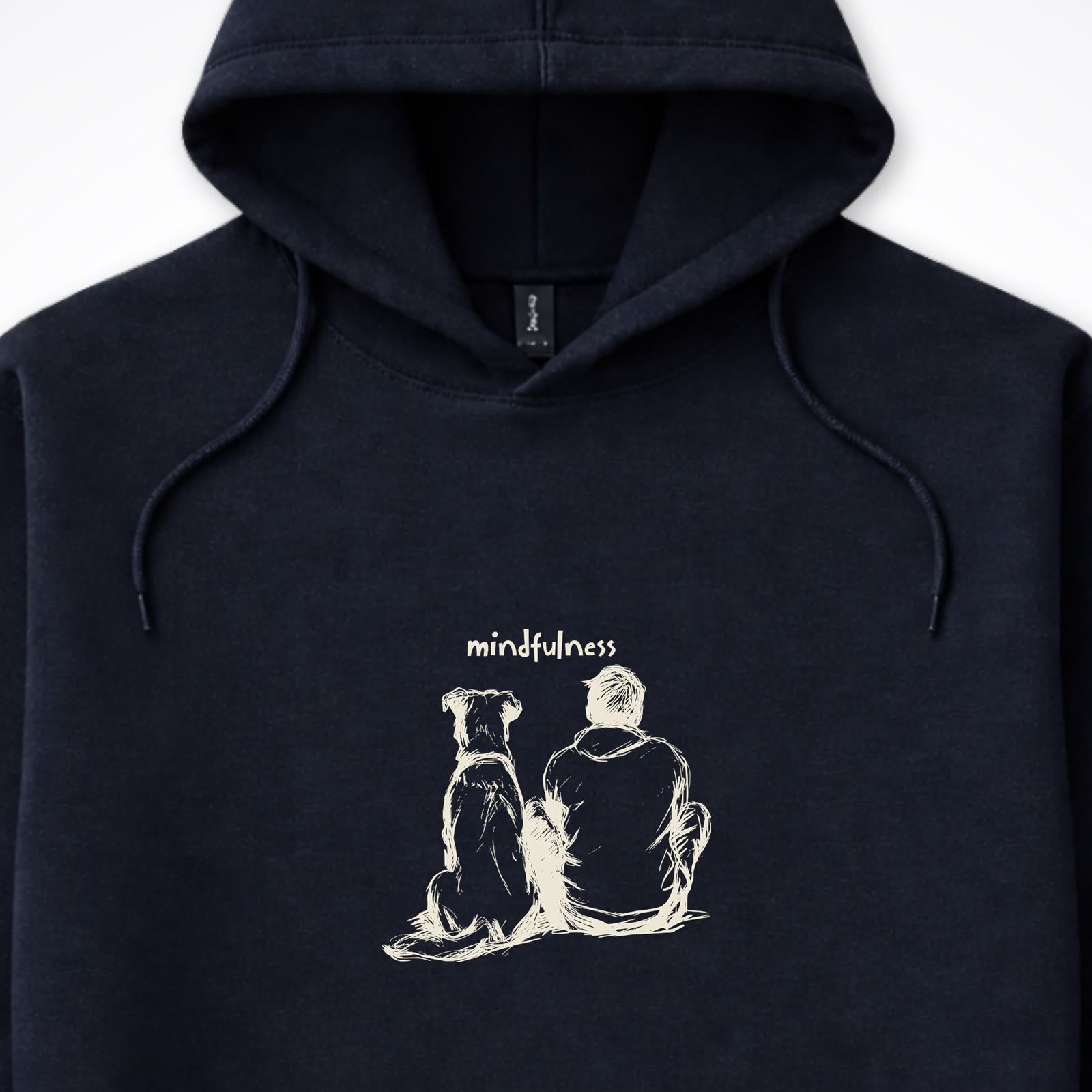 Mindfulness Boy with Dog Hooded Sweatshirt - design close up