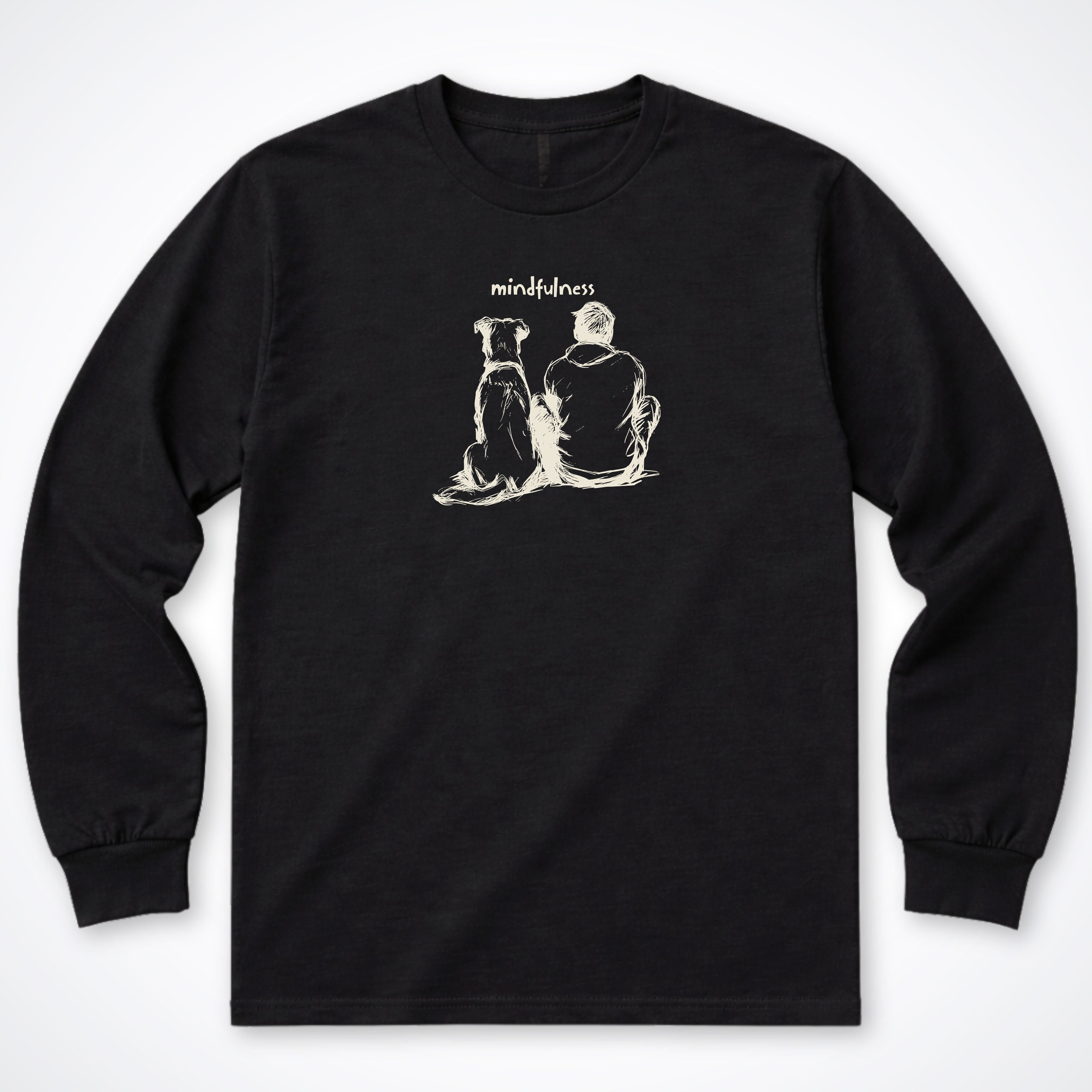 Mindfulness Boy with Dog Long Sleeve T-Shirt - Black