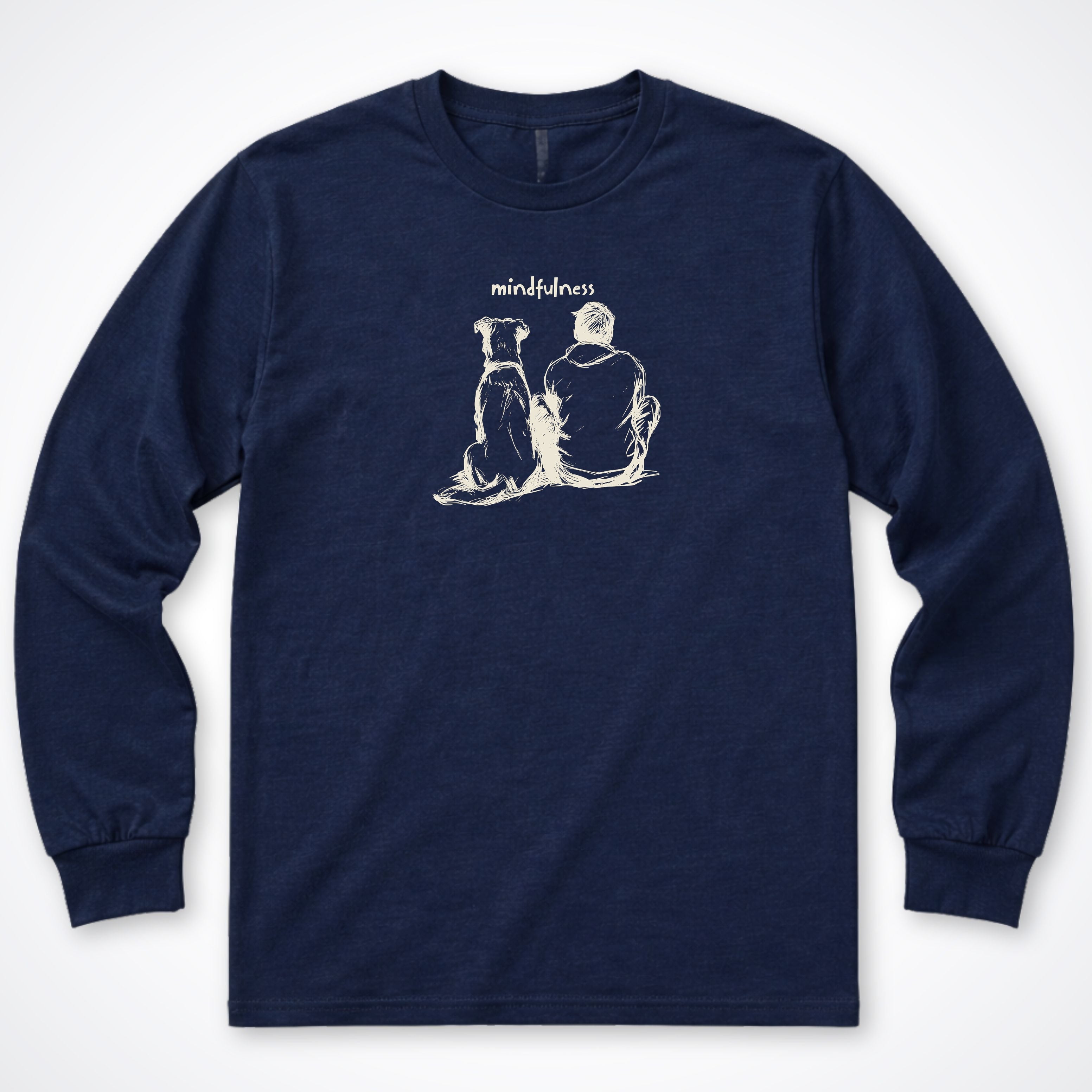 Mindfulness Boy with Dog Long Sleeve T-Shirt - Navy
