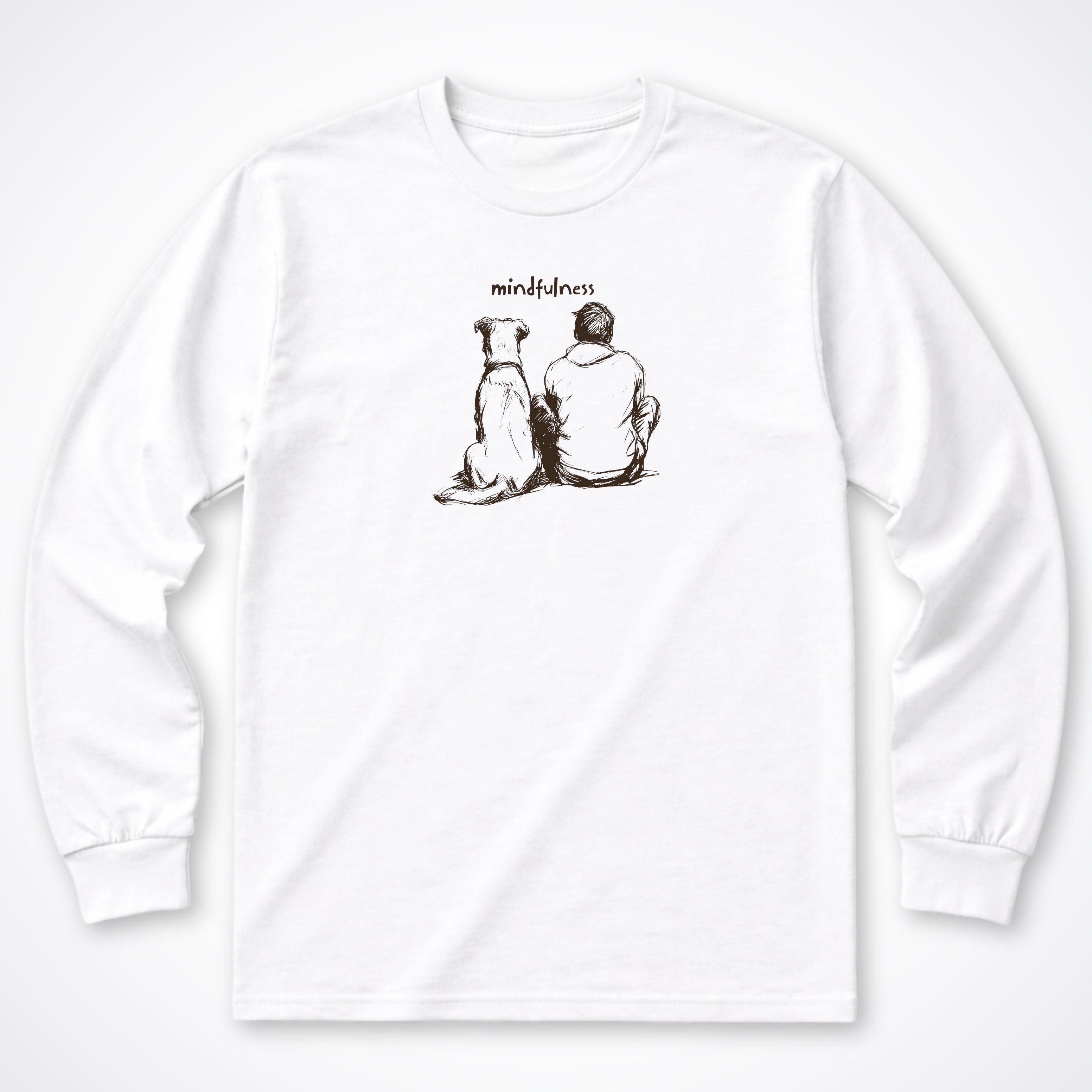 Mindfulness Boy with Dog Long Sleeve T-Shirt - White