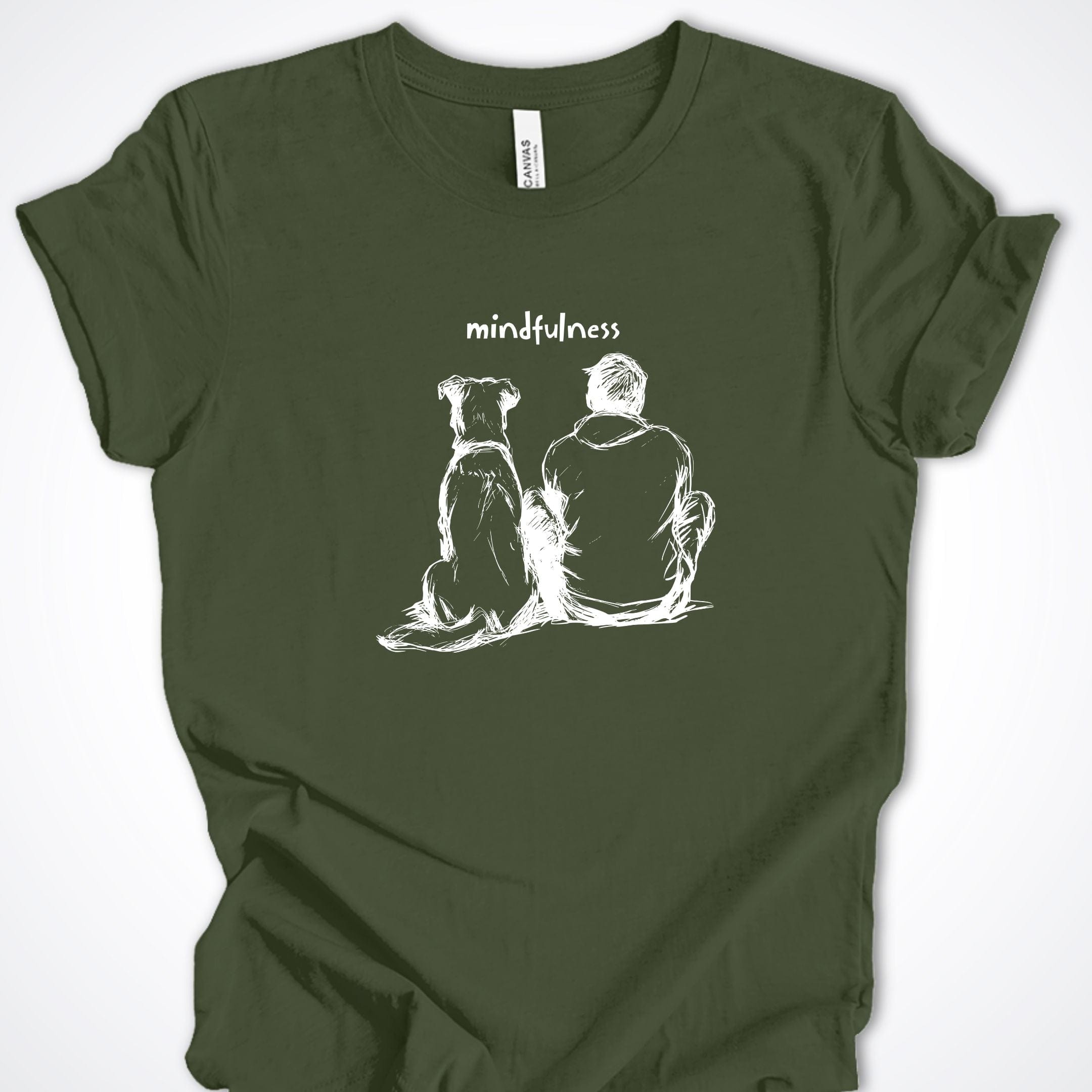 T-Shirt Military Green / S Mindfulness Boy with Dog Premium Unisex T-Shirt ReallyintoDogs