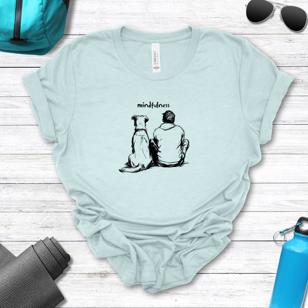 T-Shirt Heather Ice Blue / S Mindfulness Boy with Dog Premium Unisex Tee - Fun Casual Wear for Dog Lovers --reallyintothat