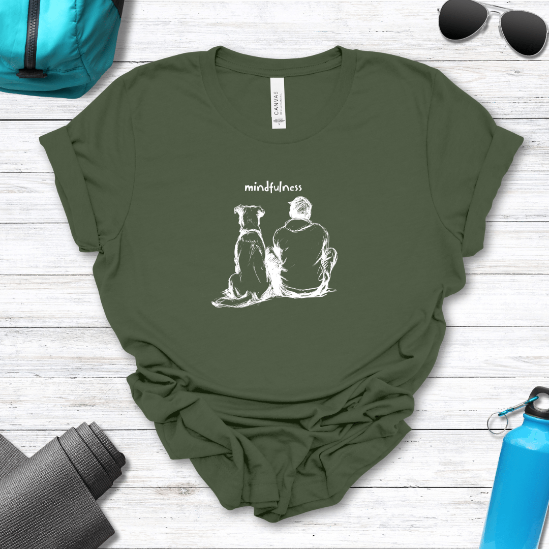 T-Shirt Military Green / S Mindfulness Boy with Dog Premium Unisex Tee - Fun Casual Wear for Dog Lovers --reallyintothat