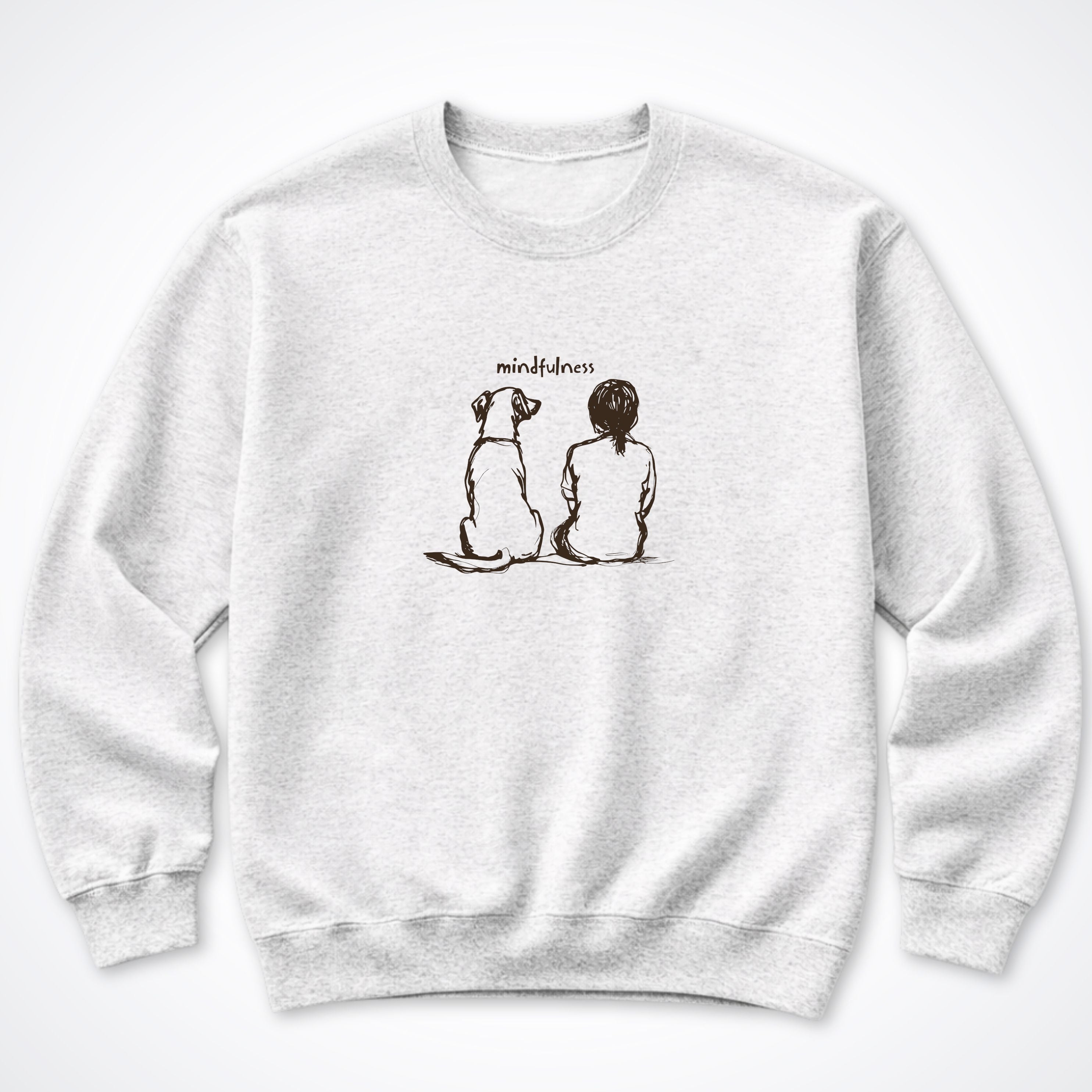 Mindfulness Girl with Dog Crewneck Sweatshirt - Ash