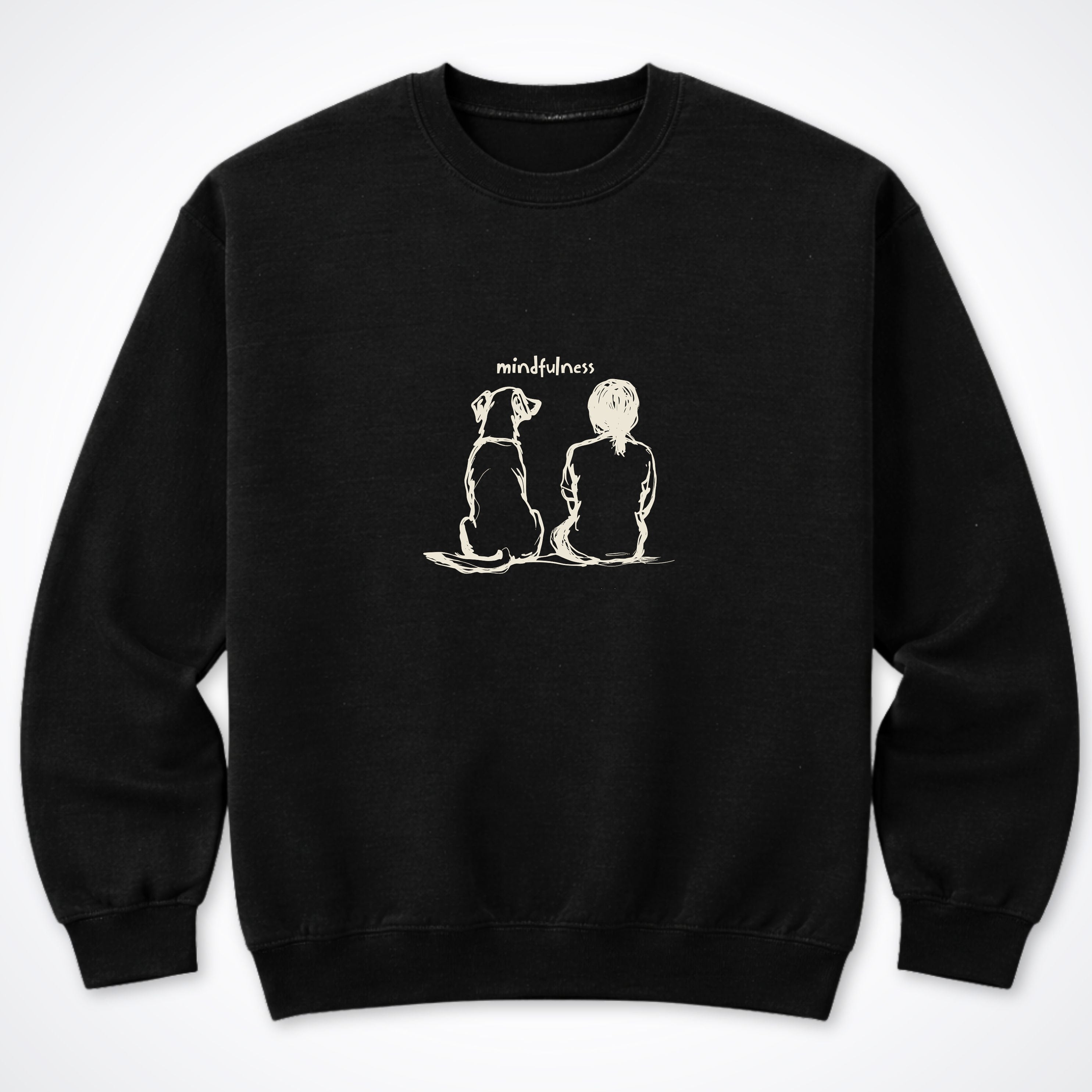 Mindfulness Girl with Dog Crewneck Sweatshirt - Black
