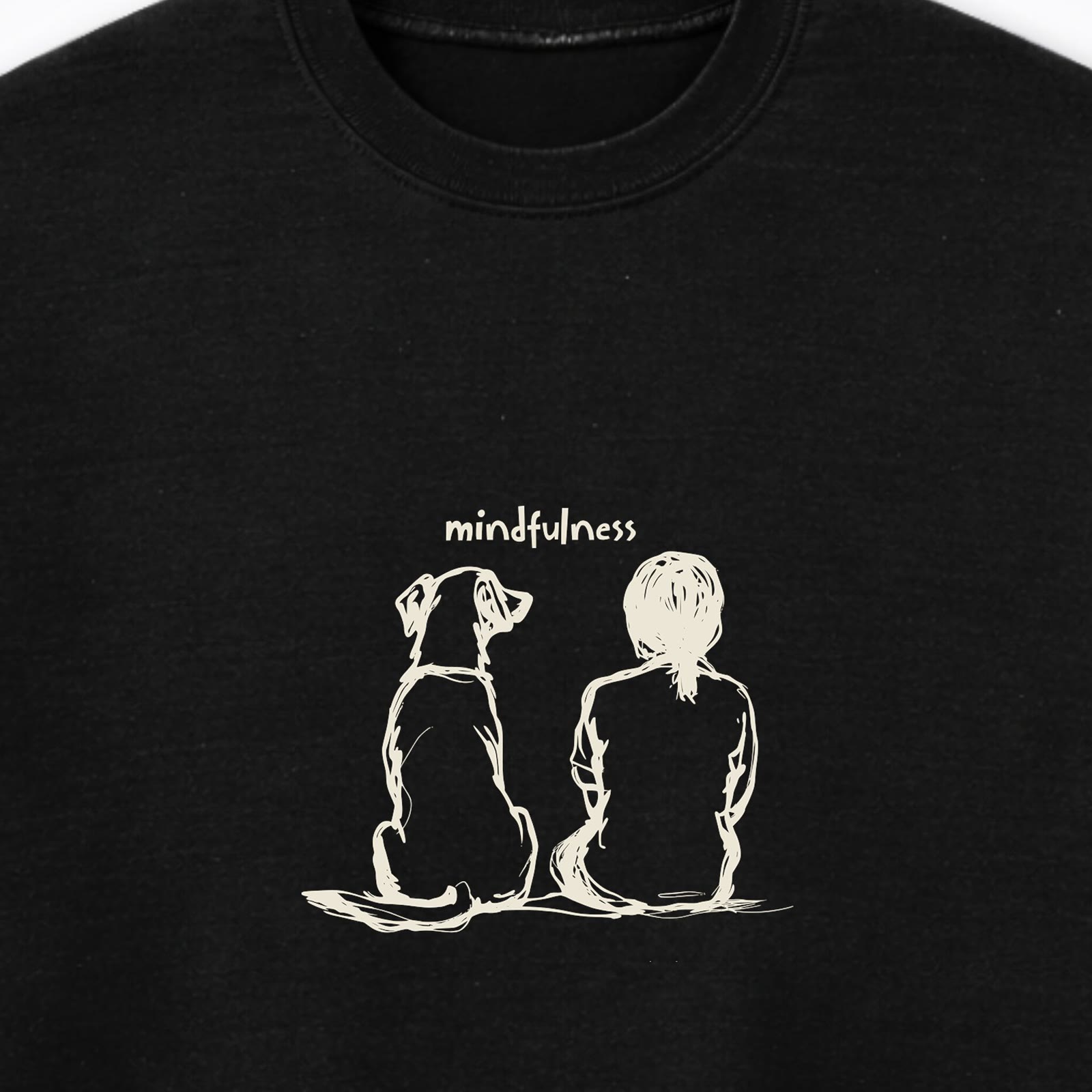 Mindfulness Girl with Dog Crewneck Sweatshirt - design close up