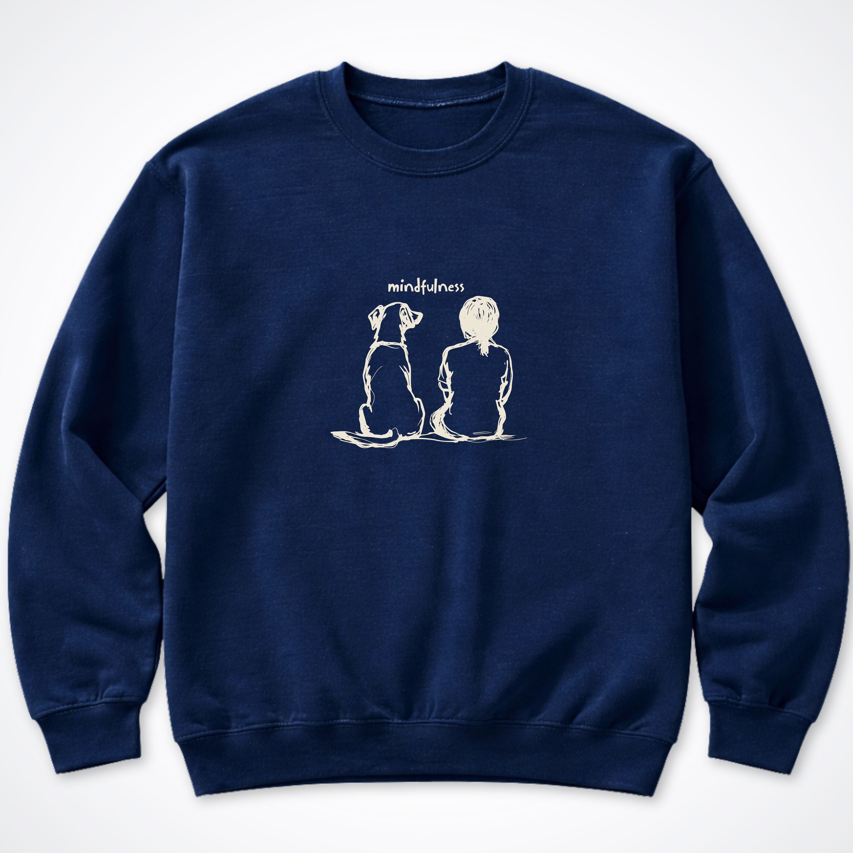 Mindfulness Girl with Dog Crewneck Sweatshirt - Navy
