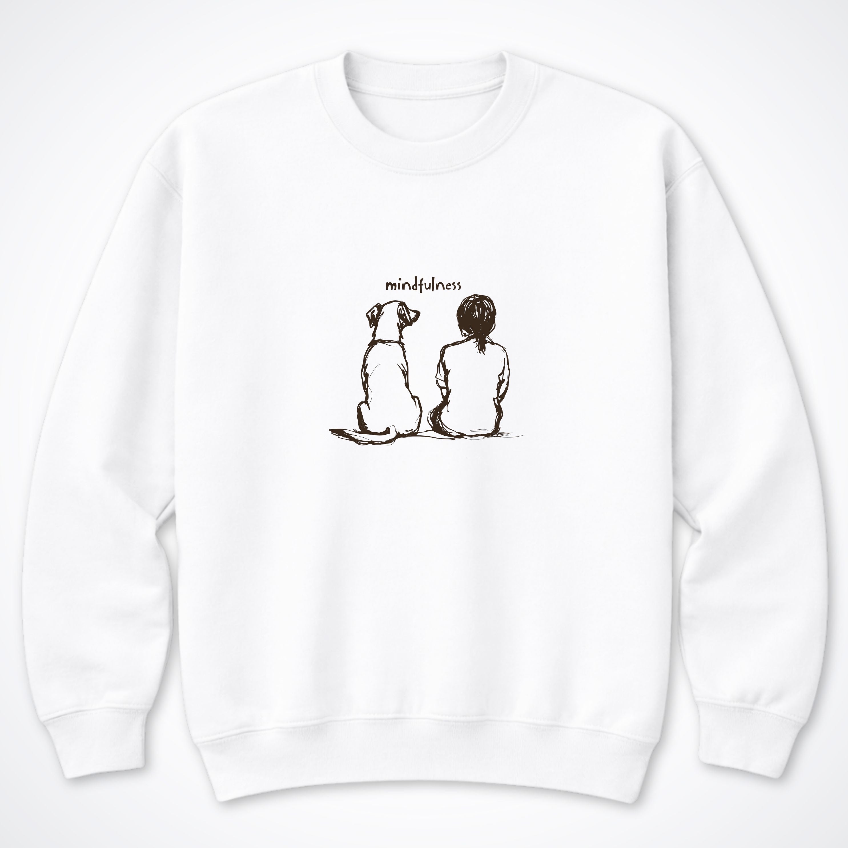 Mindfulness Girl with Dog Crewneck Sweatshirt - White