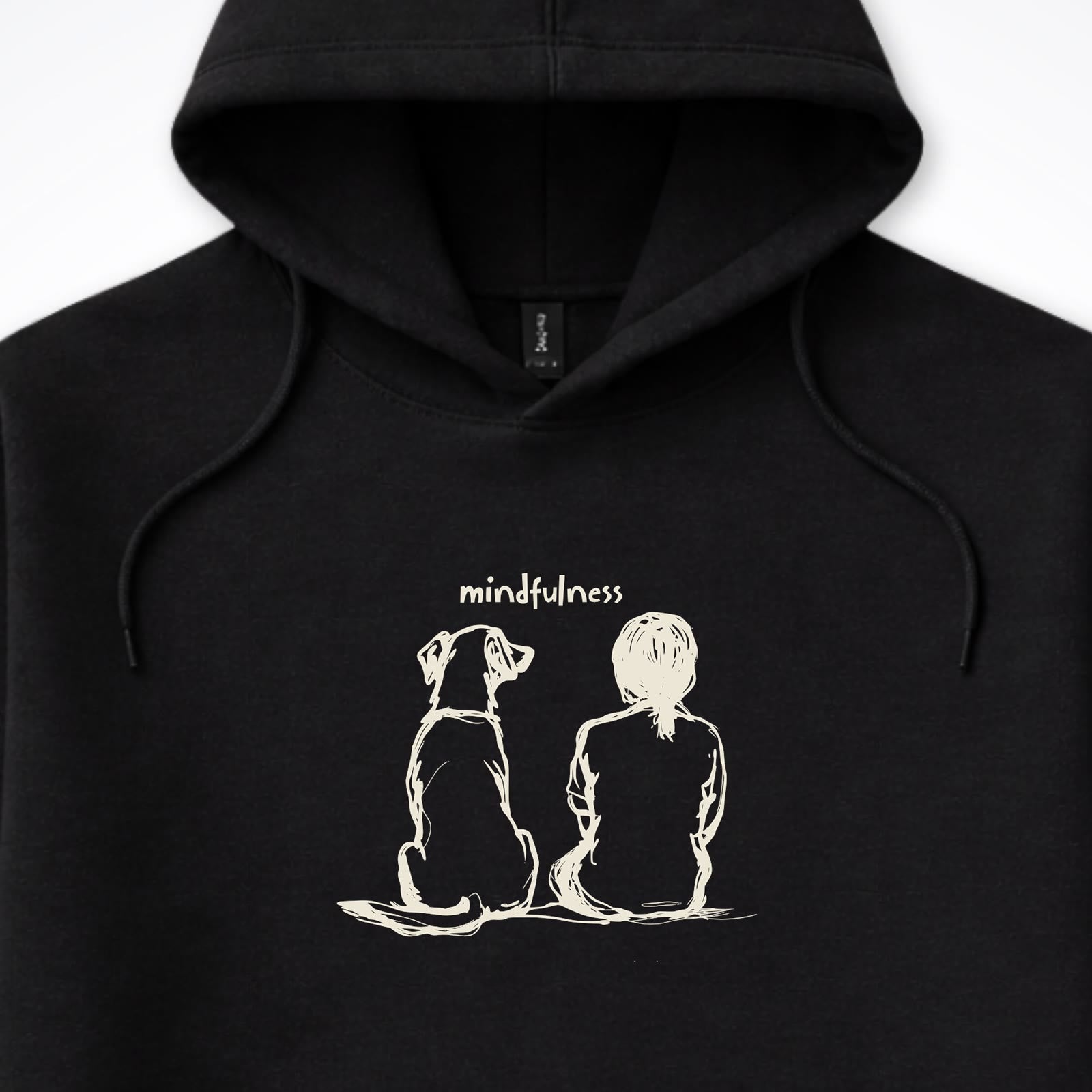 Mindfulness Girl with Dog Hooded Sweatshirt - design close up