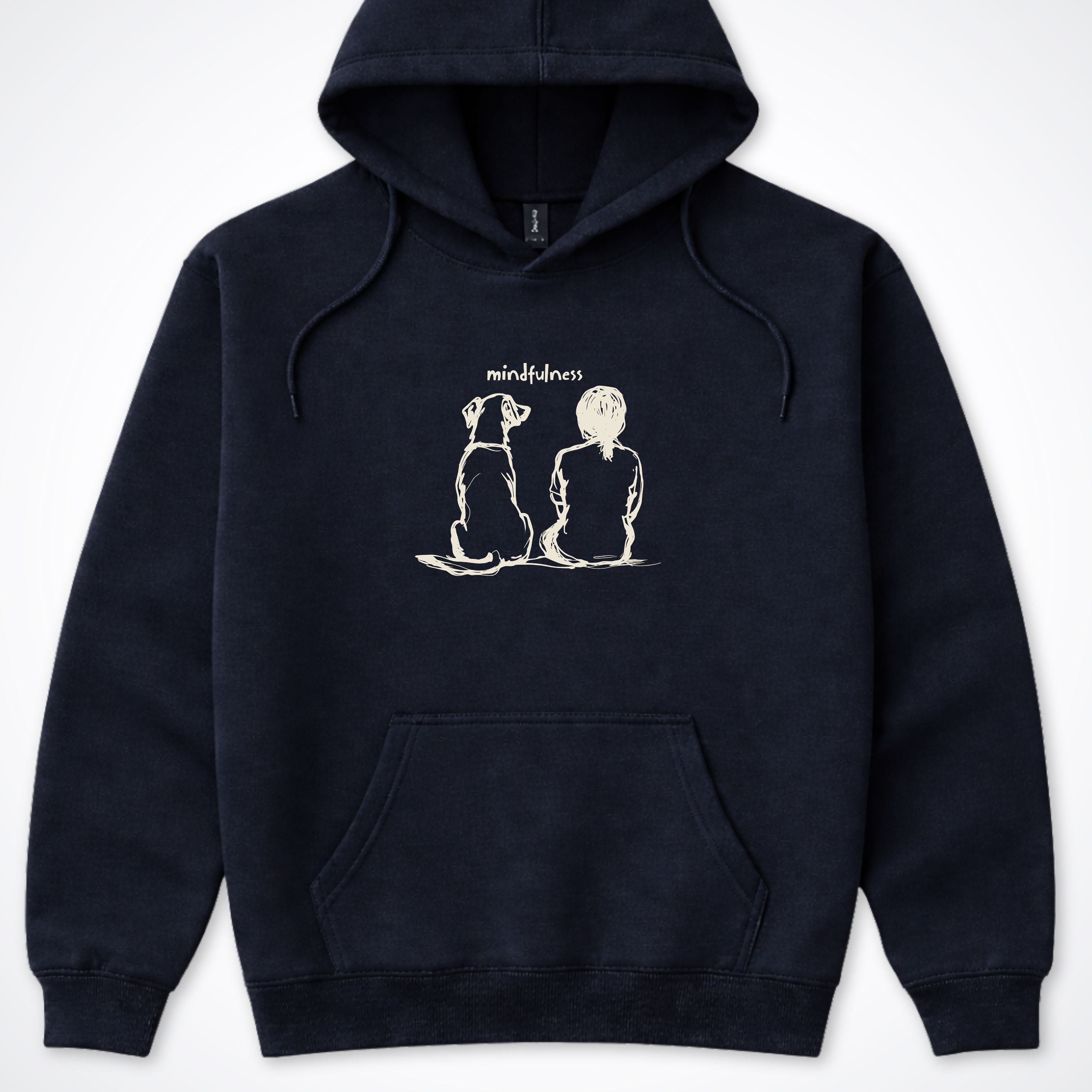 Mindfulness Girl with Dog Hooded Sweatshirt - Navy